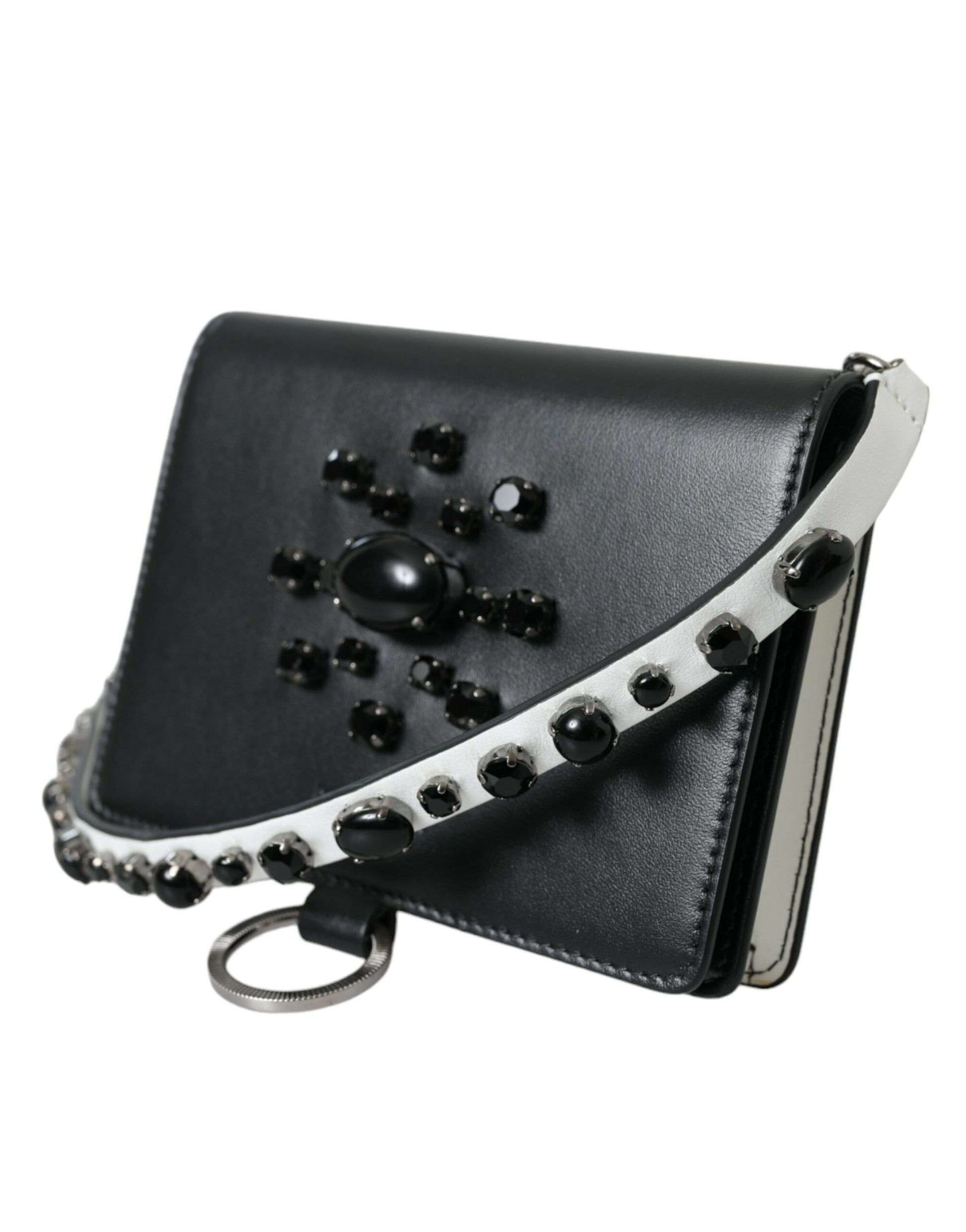Porte-cartes Dolce & Gabbana en cuir noir et blanc orné de cristaux