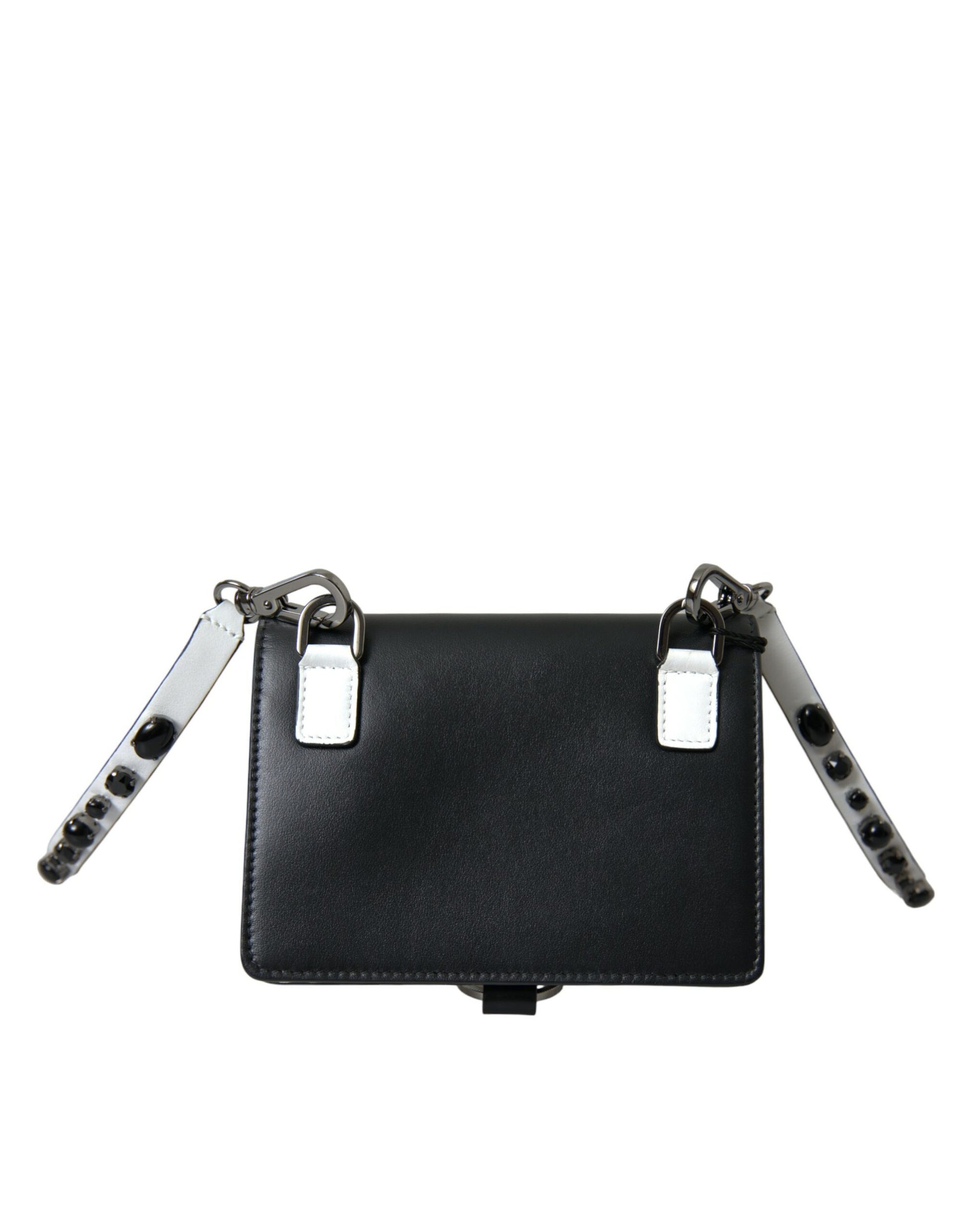 Porte-cartes Dolce & Gabbana en cuir noir et blanc orné de cristaux