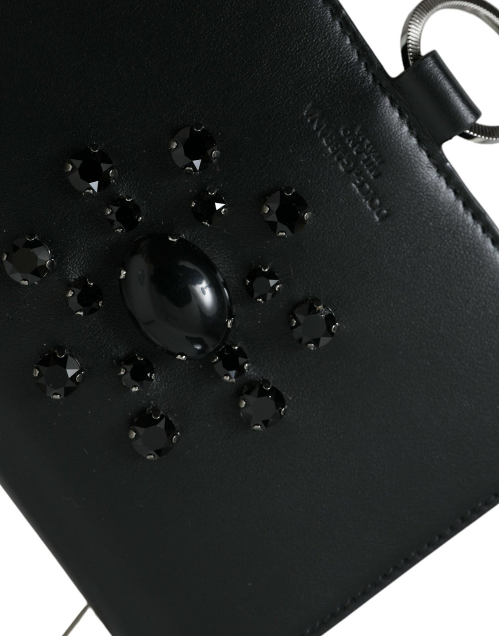Porte-cartes Dolce & Gabbana en cuir noir et blanc orné de cristaux
