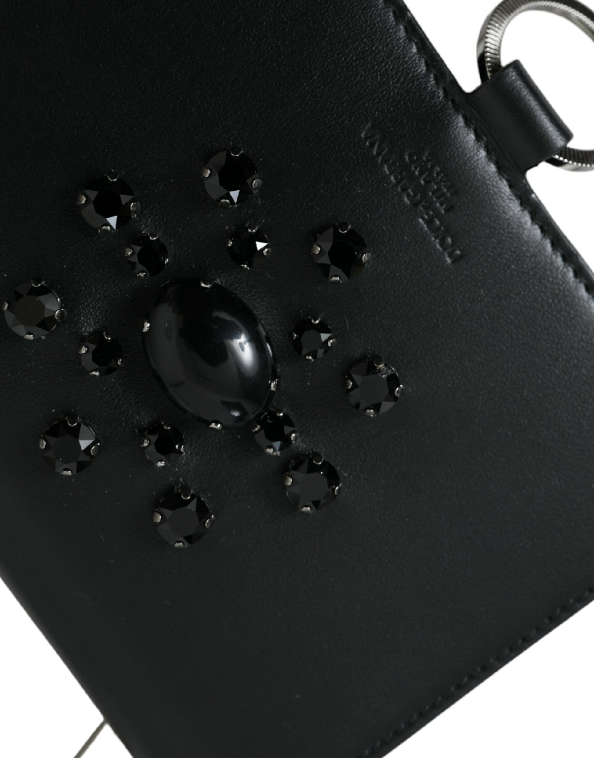 Porte-cartes Dolce & Gabbana en cuir noir et blanc orné de cristaux