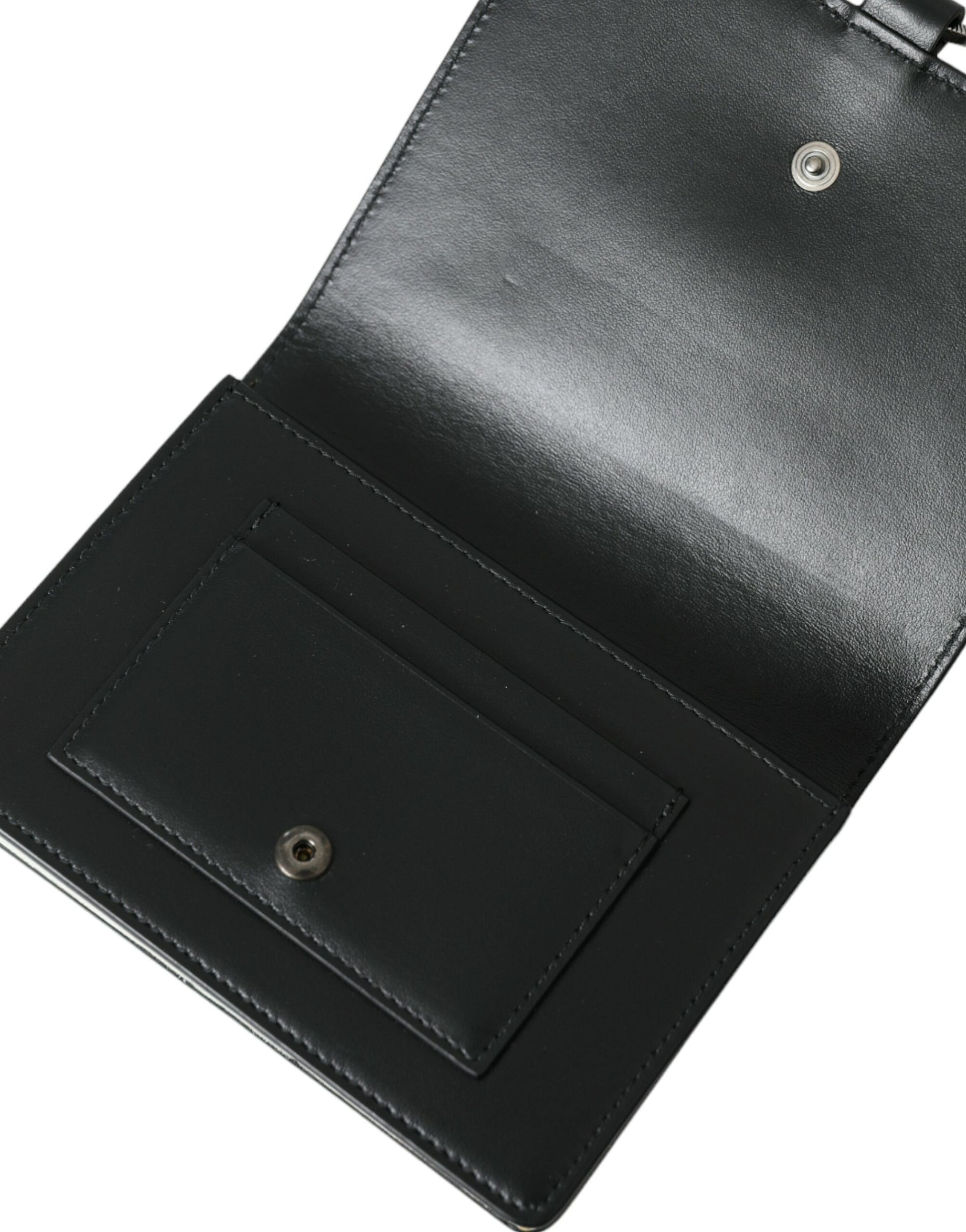 Porte-cartes Dolce & Gabbana en cuir noir et blanc orné de cristaux