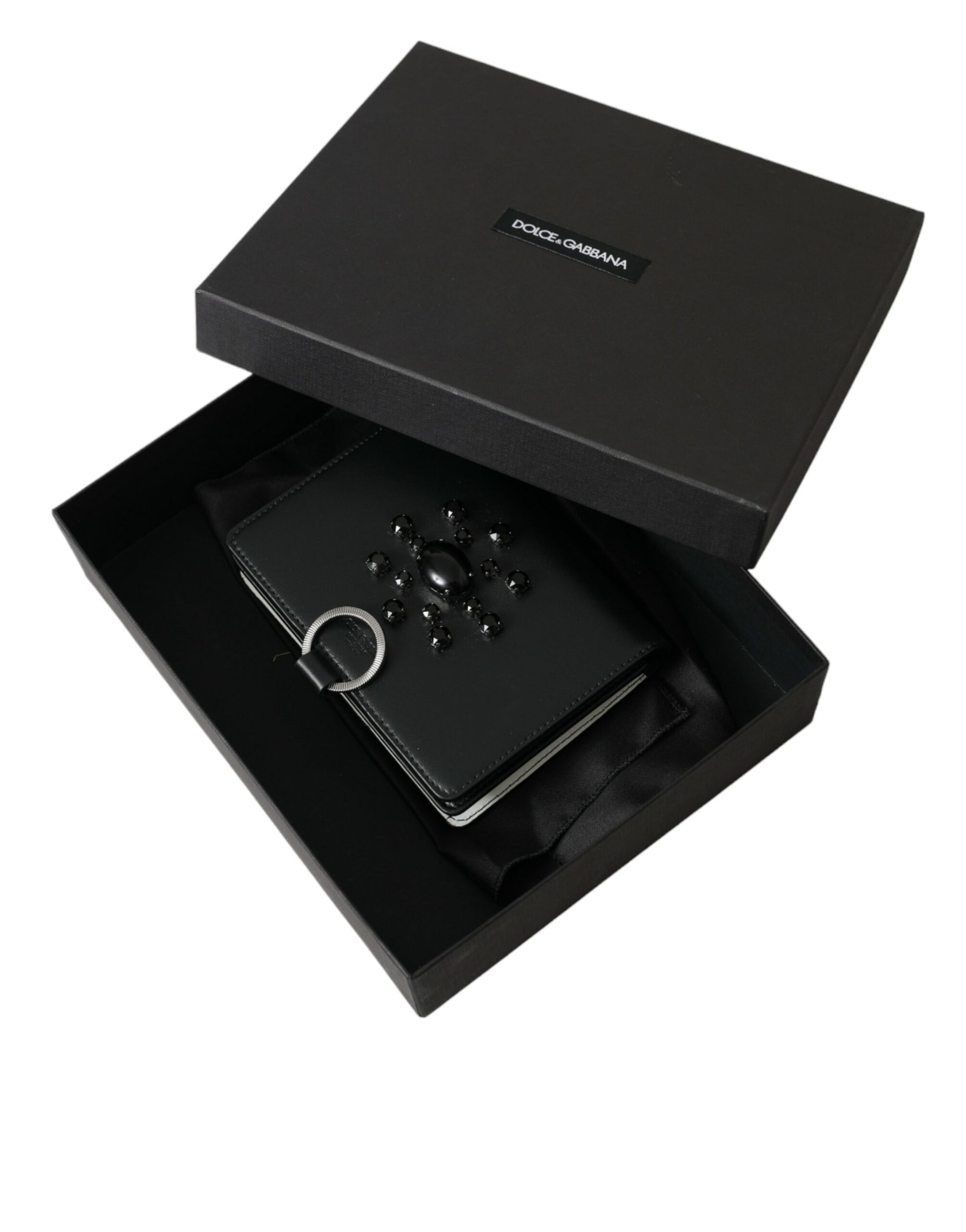 Porte-cartes Dolce & Gabbana en cuir noir et blanc orné de cristaux