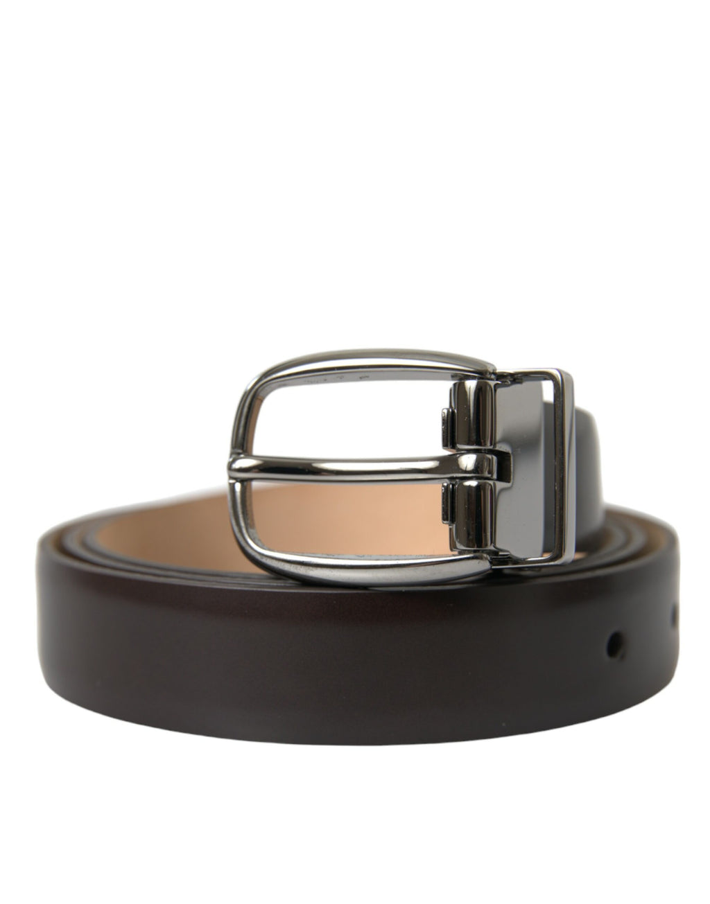 Ceinture Dolce & Gabbana en cuir marron foncé avec boucle en métal argenté