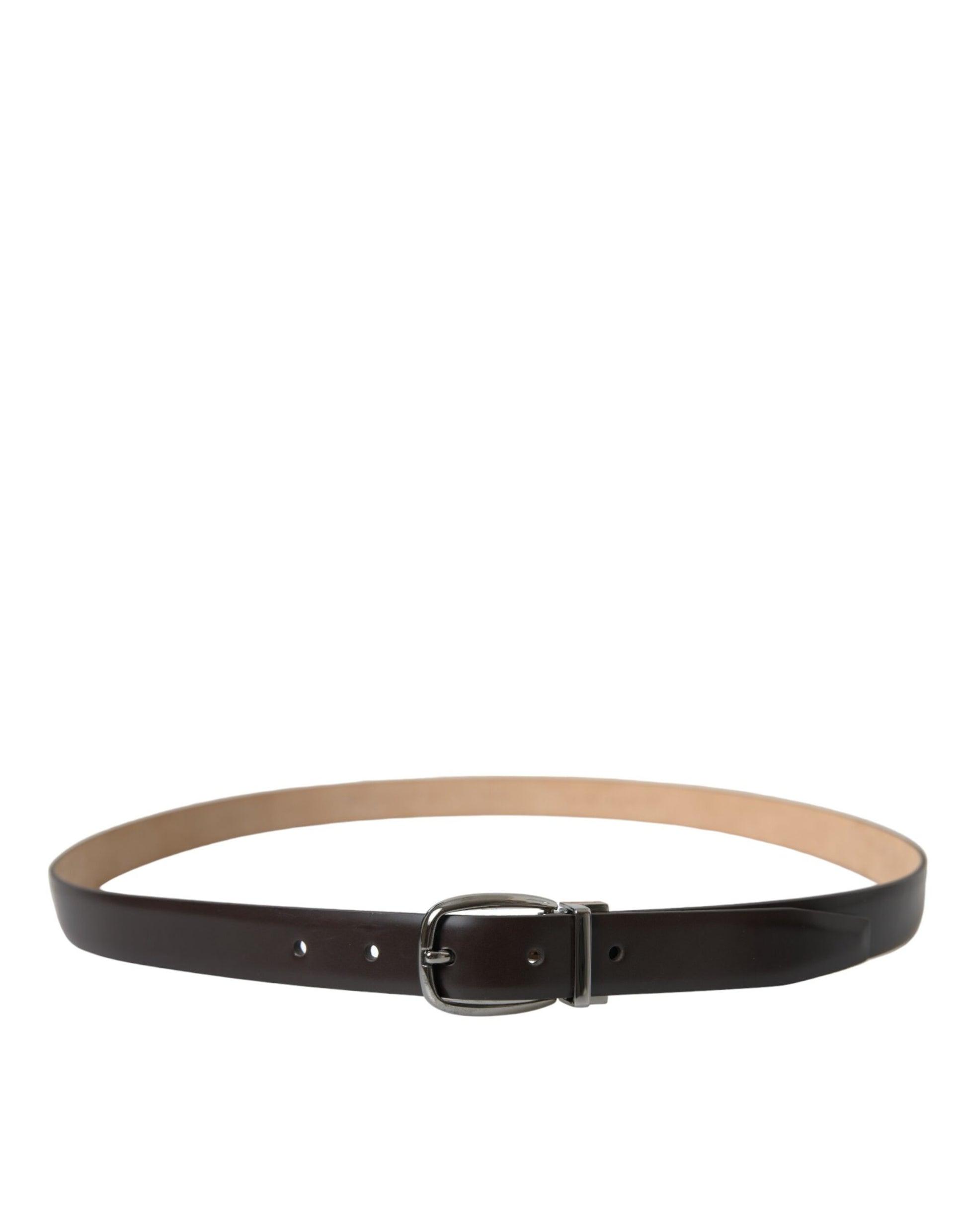 Ceinture Dolce & Gabbana en cuir marron foncé avec boucle en métal argenté