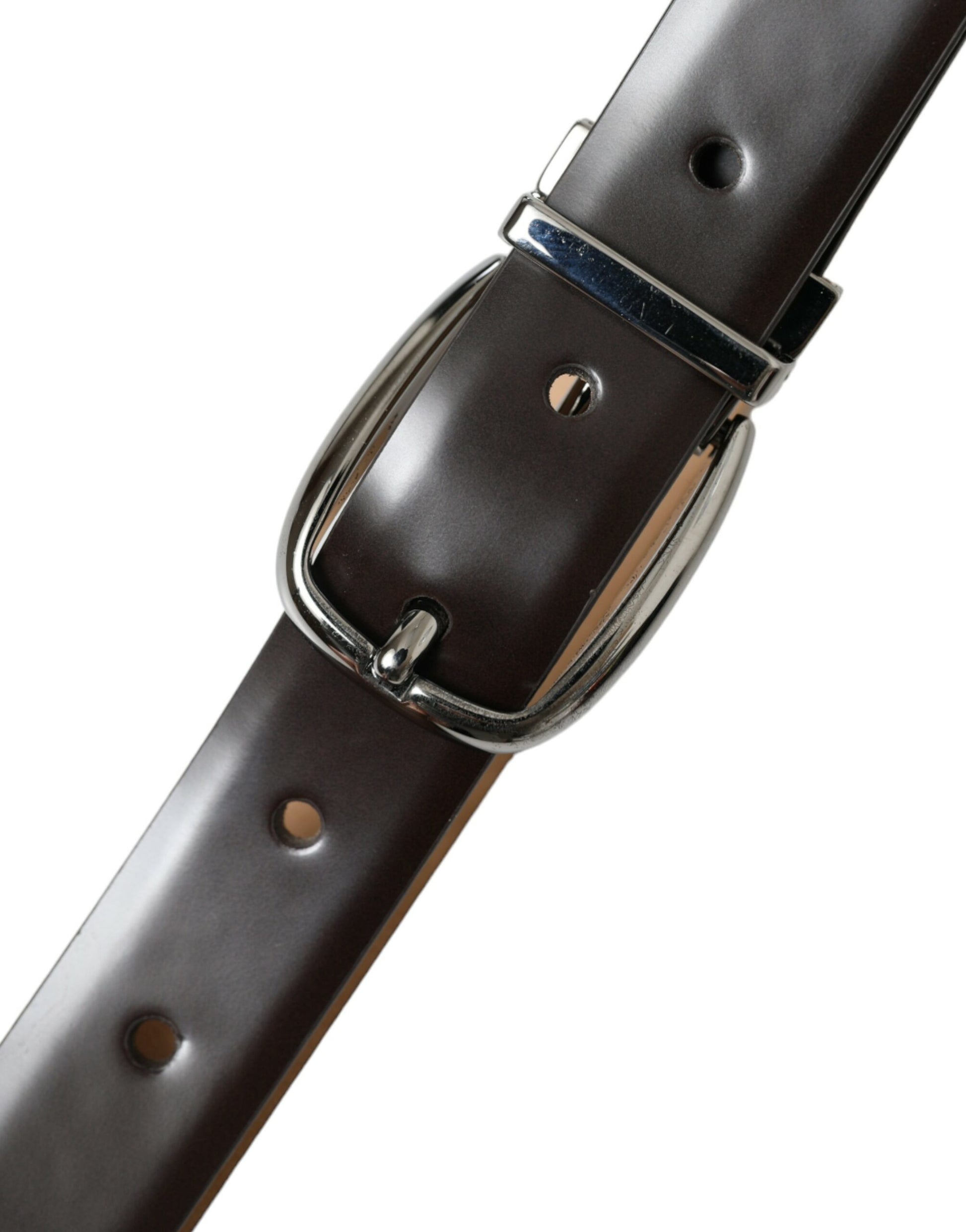 Ceinture Dolce & Gabbana en cuir marron foncé avec boucle en métal argenté