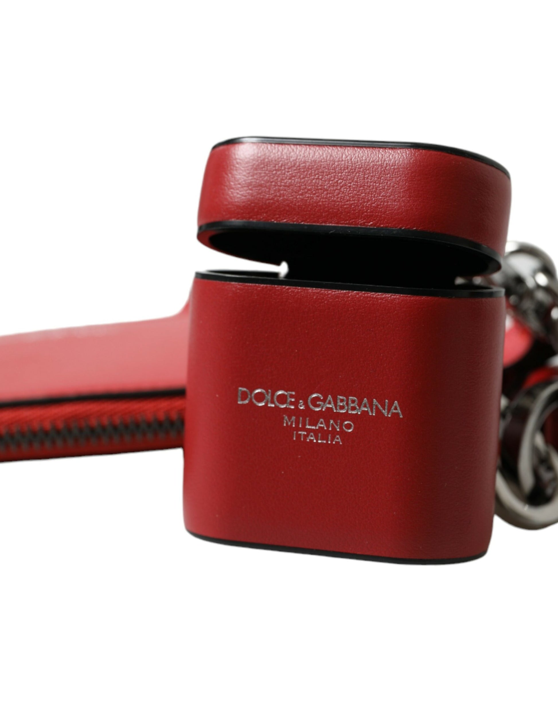 Dolce & Gabbana Étui AirPods en cuir rouge avec logo en métal argenté