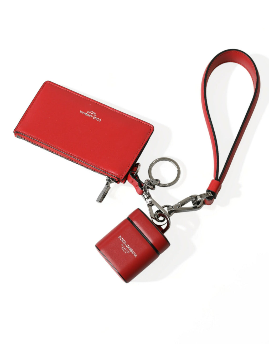 Dolce & Gabbana Étui AirPods en cuir rouge avec logo en métal argenté
