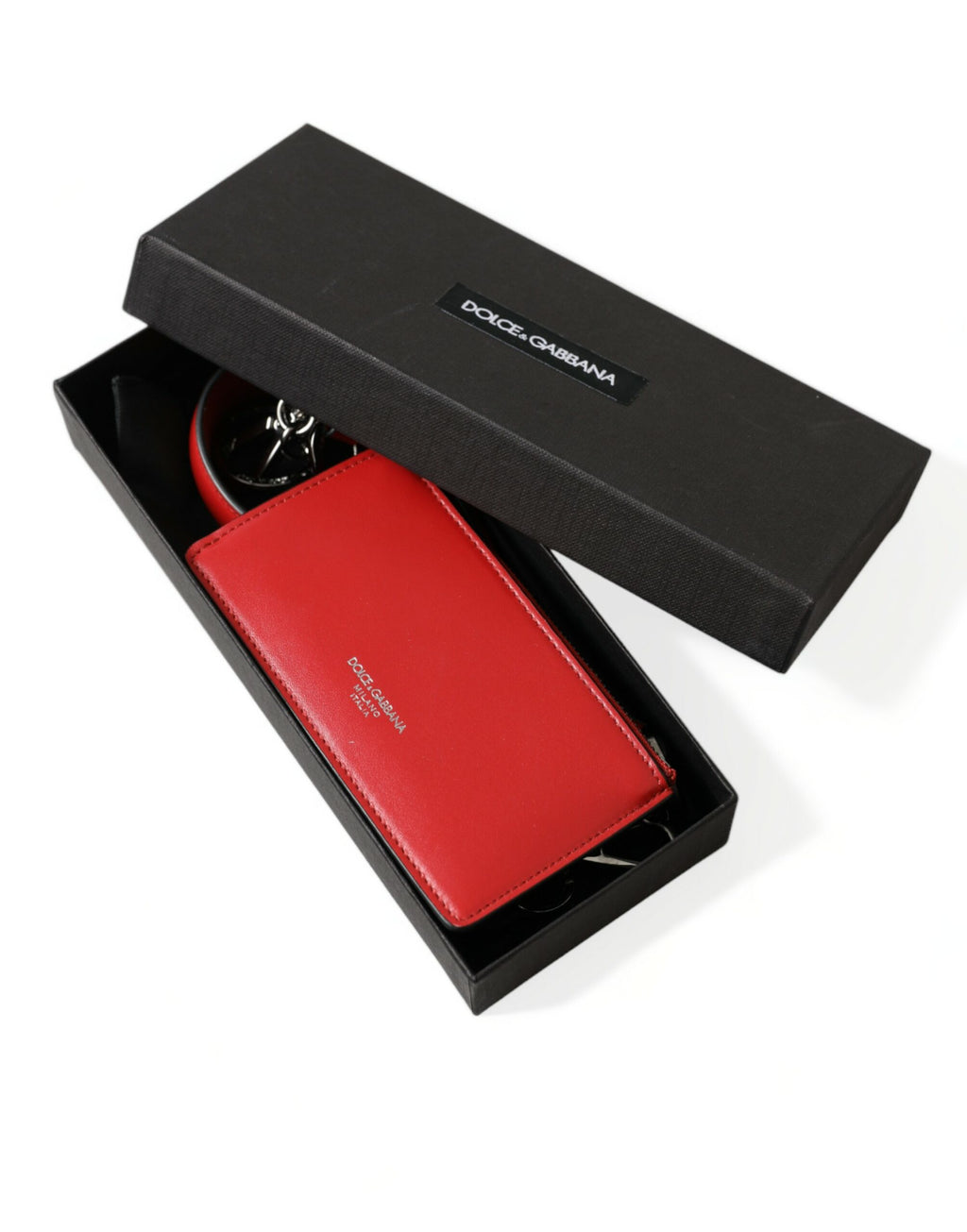 Dolce & Gabbana Étui AirPods en cuir rouge avec logo en métal argenté