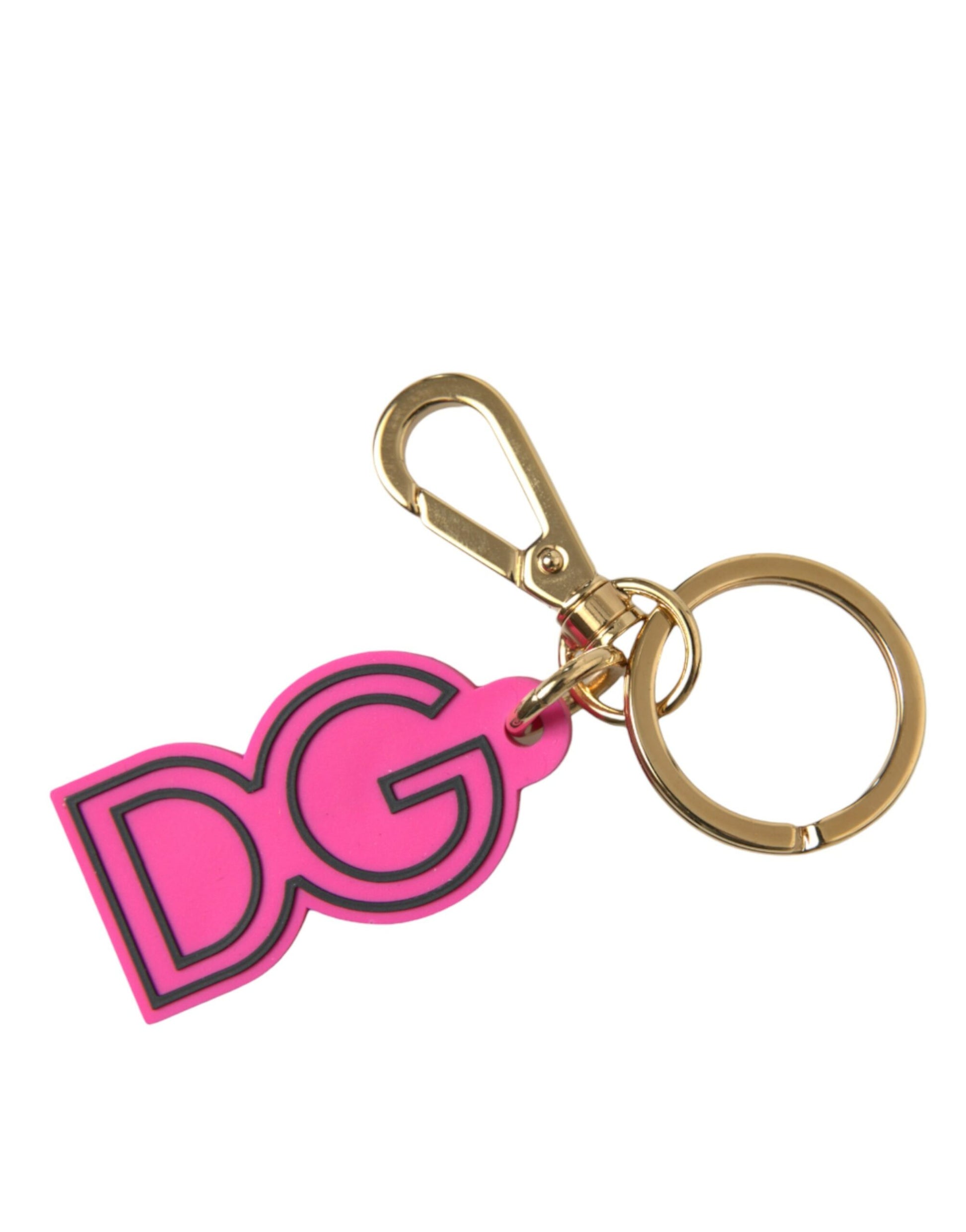 Porte-clés Dolce & Gabbana rose en caoutchouc avec logo DG en métal doré