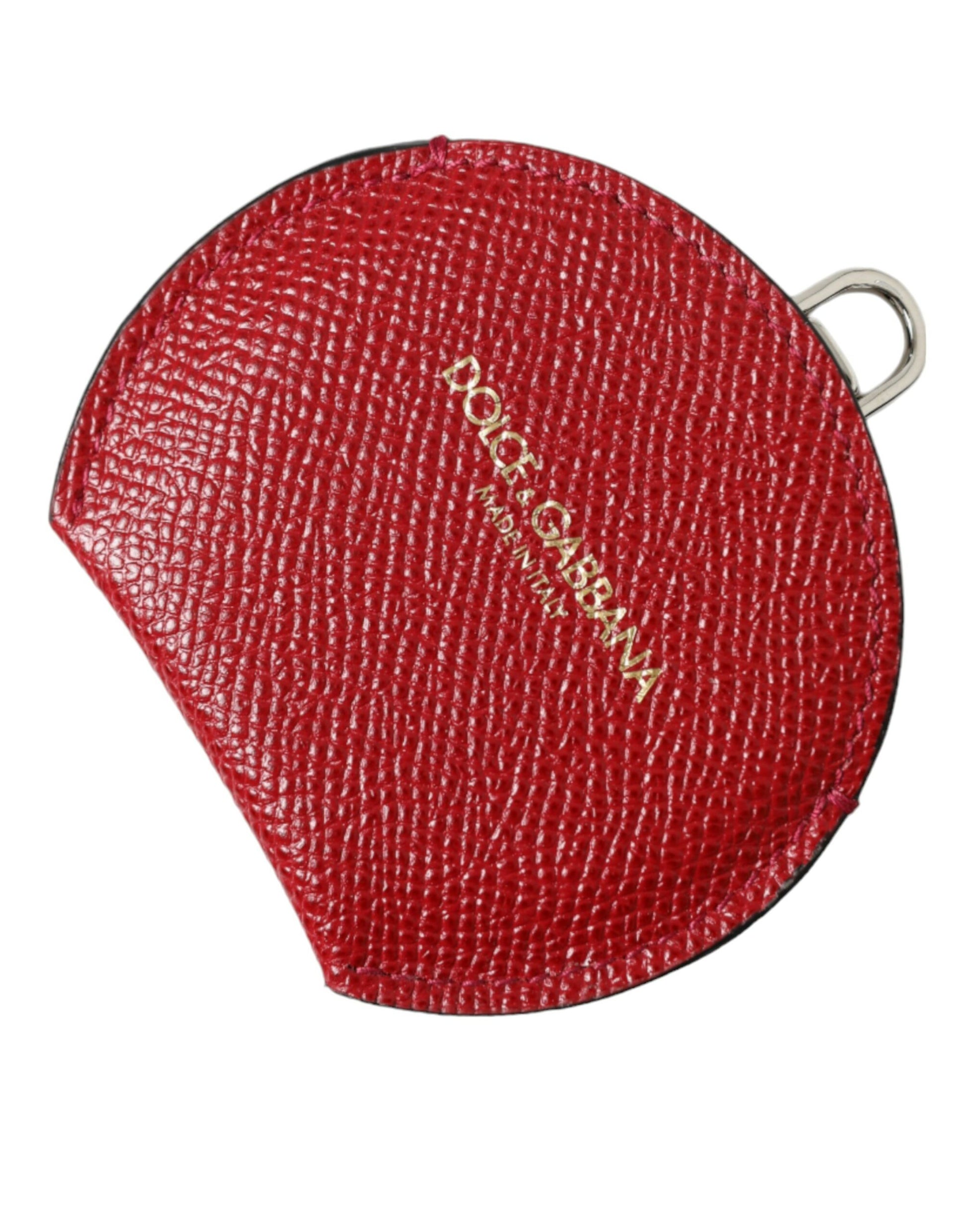 Porte-miroir de poche rond en cuir de veau rouge Dolce & Gabbana avec logo