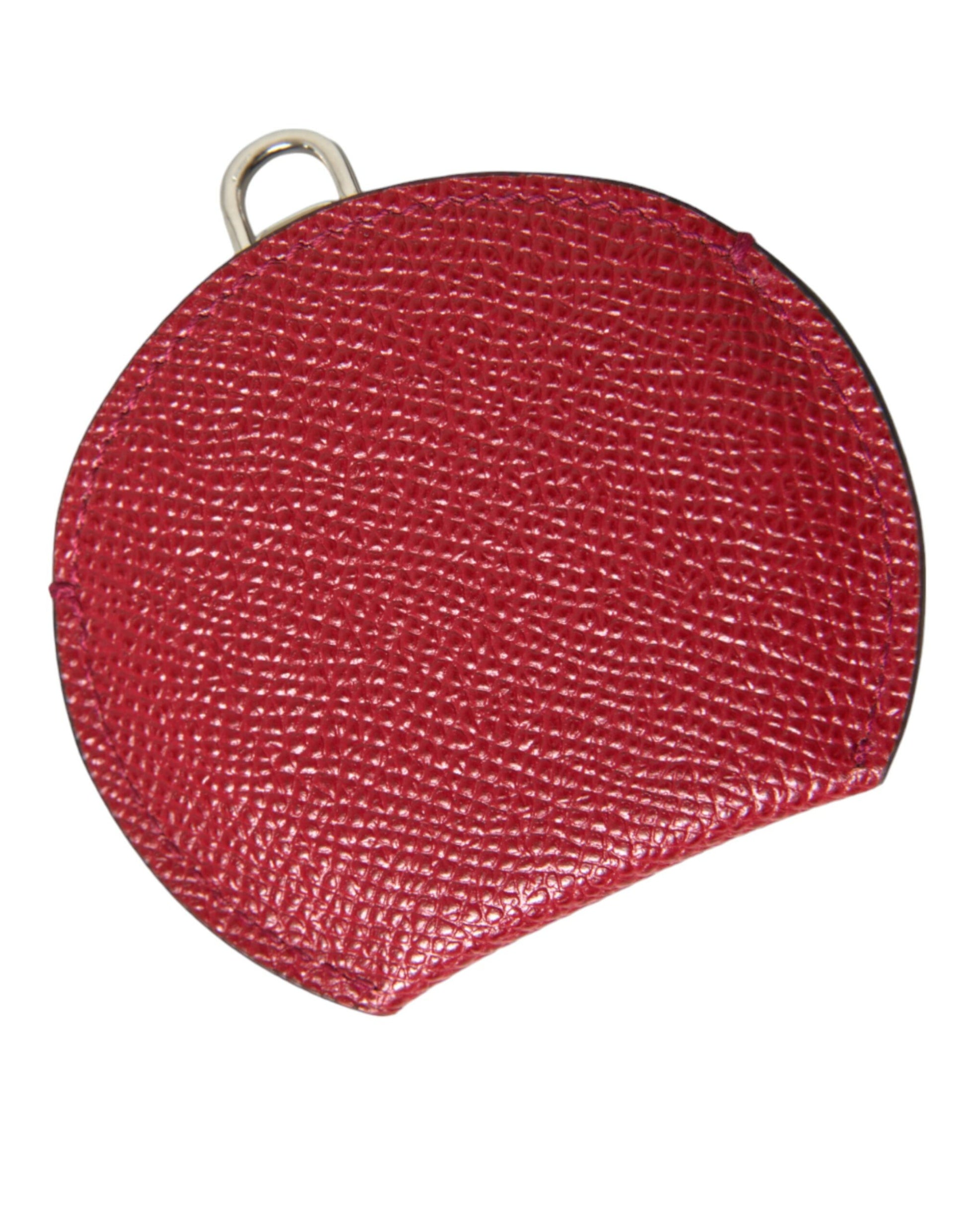 Porte-miroir de poche rond en cuir de veau rouge Dolce & Gabbana avec logo