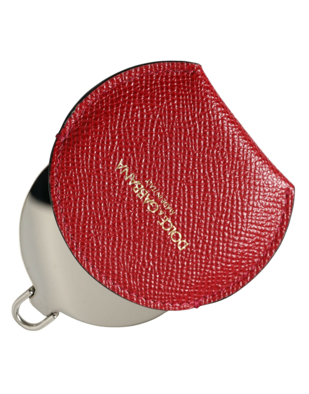 Porte-miroir de poche rond en cuir de veau rouge Dolce & Gabbana avec logo