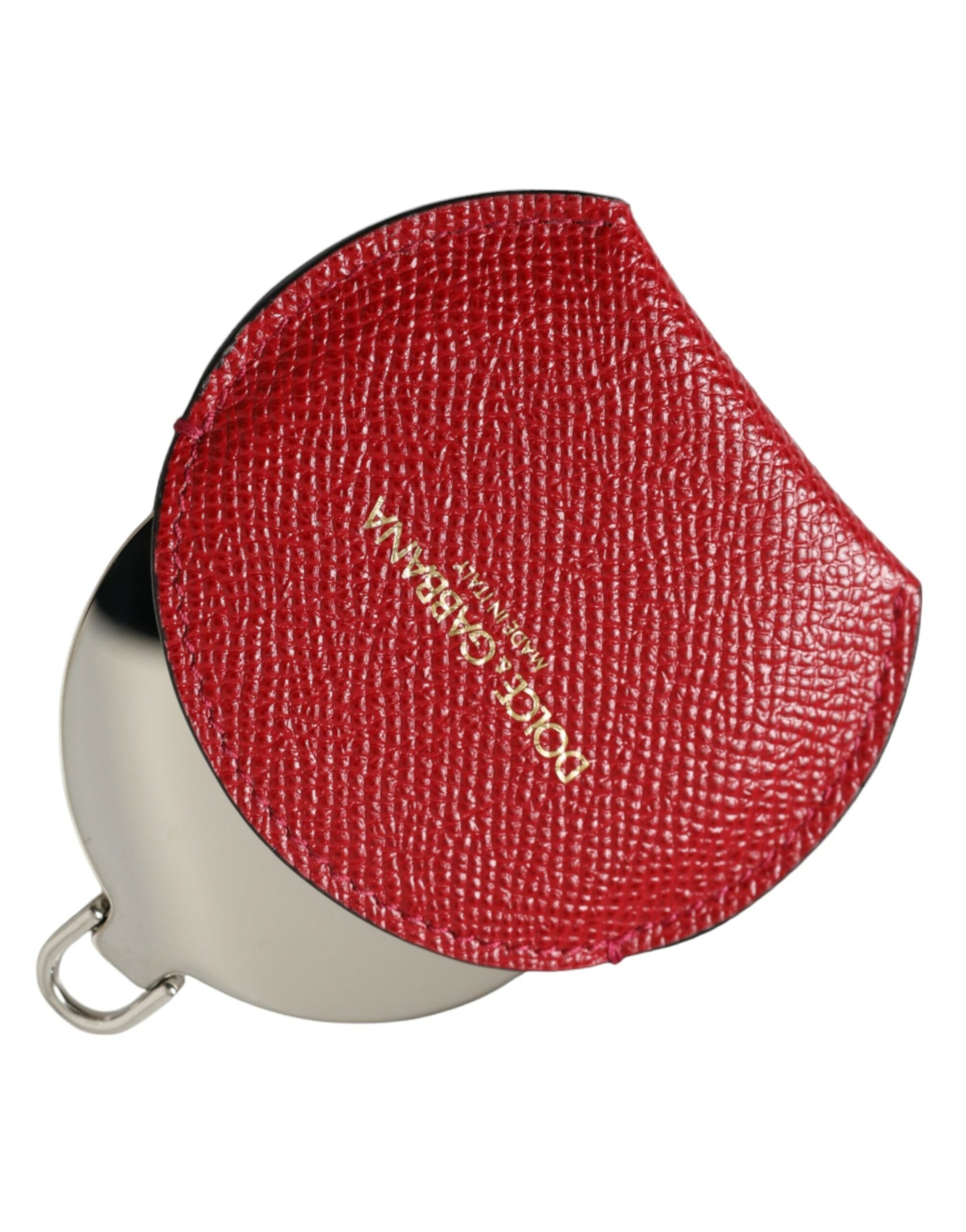 Porte-miroir de poche rond en cuir de veau rouge Dolce & Gabbana avec logo