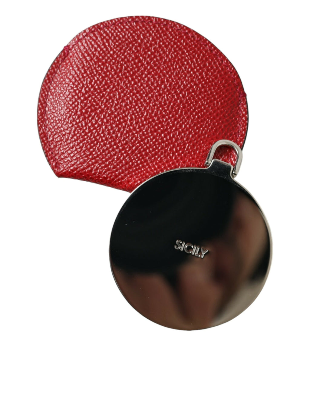 Porte-miroir de poche rond en cuir de veau rouge Dolce & Gabbana avec logo