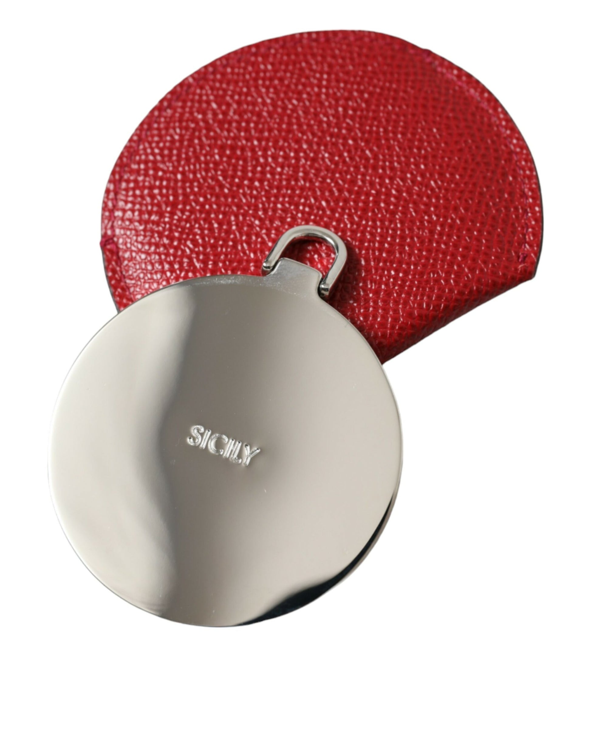 Porte-miroir de poche rond en cuir de veau rouge Dolce & Gabbana avec logo