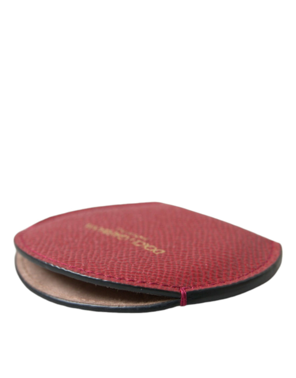 Porte-miroir de poche rond en cuir de veau rouge Dolce & Gabbana avec logo