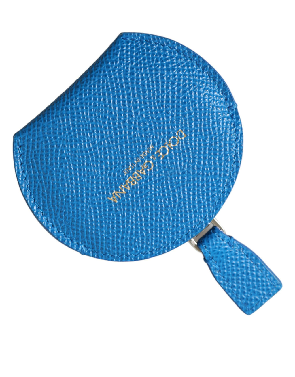 Étui de miroir à main Dolce & Gabbana en cuir de veau bleu avec logo rond