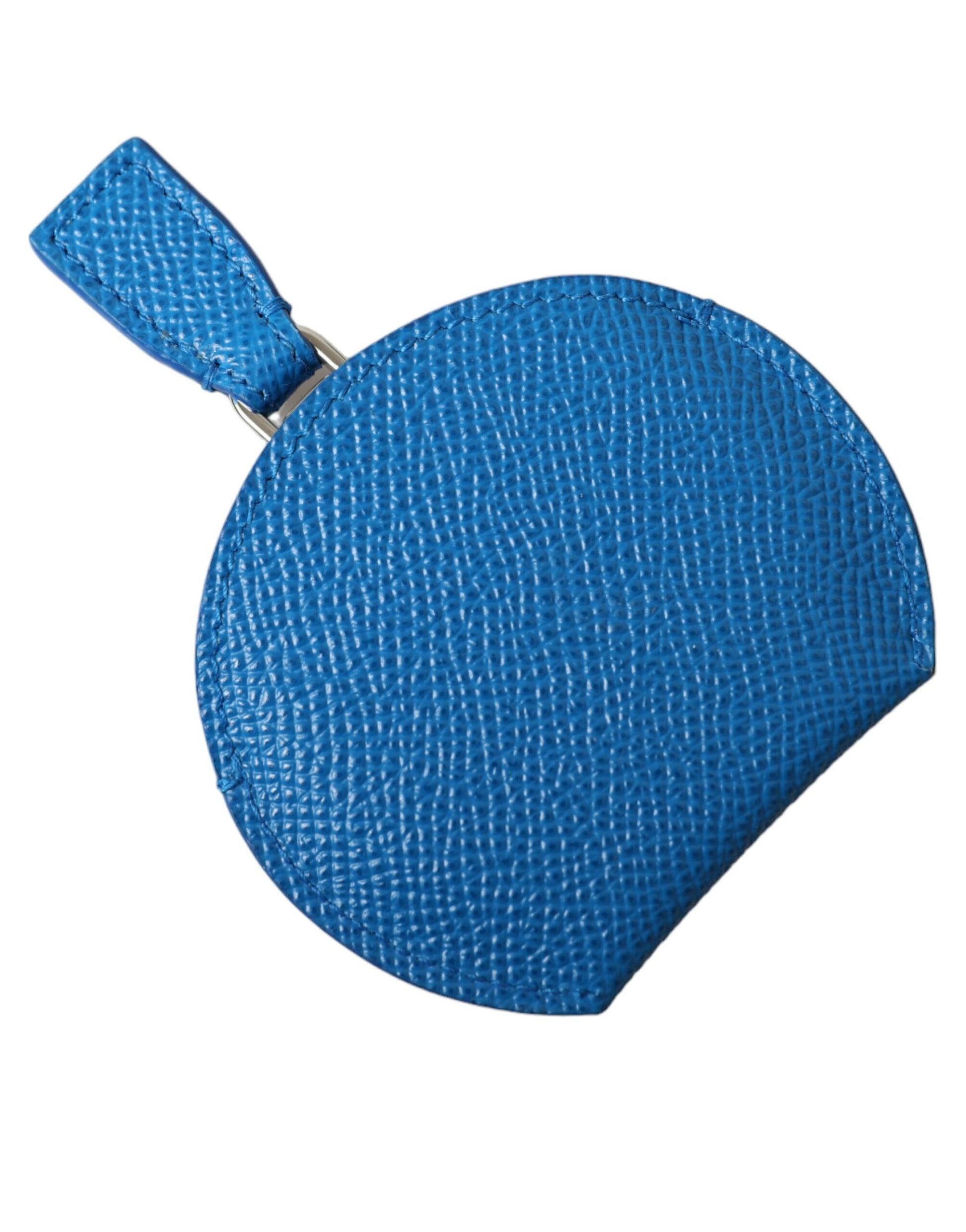 Étui de miroir à main Dolce & Gabbana en cuir de veau bleu avec logo rond