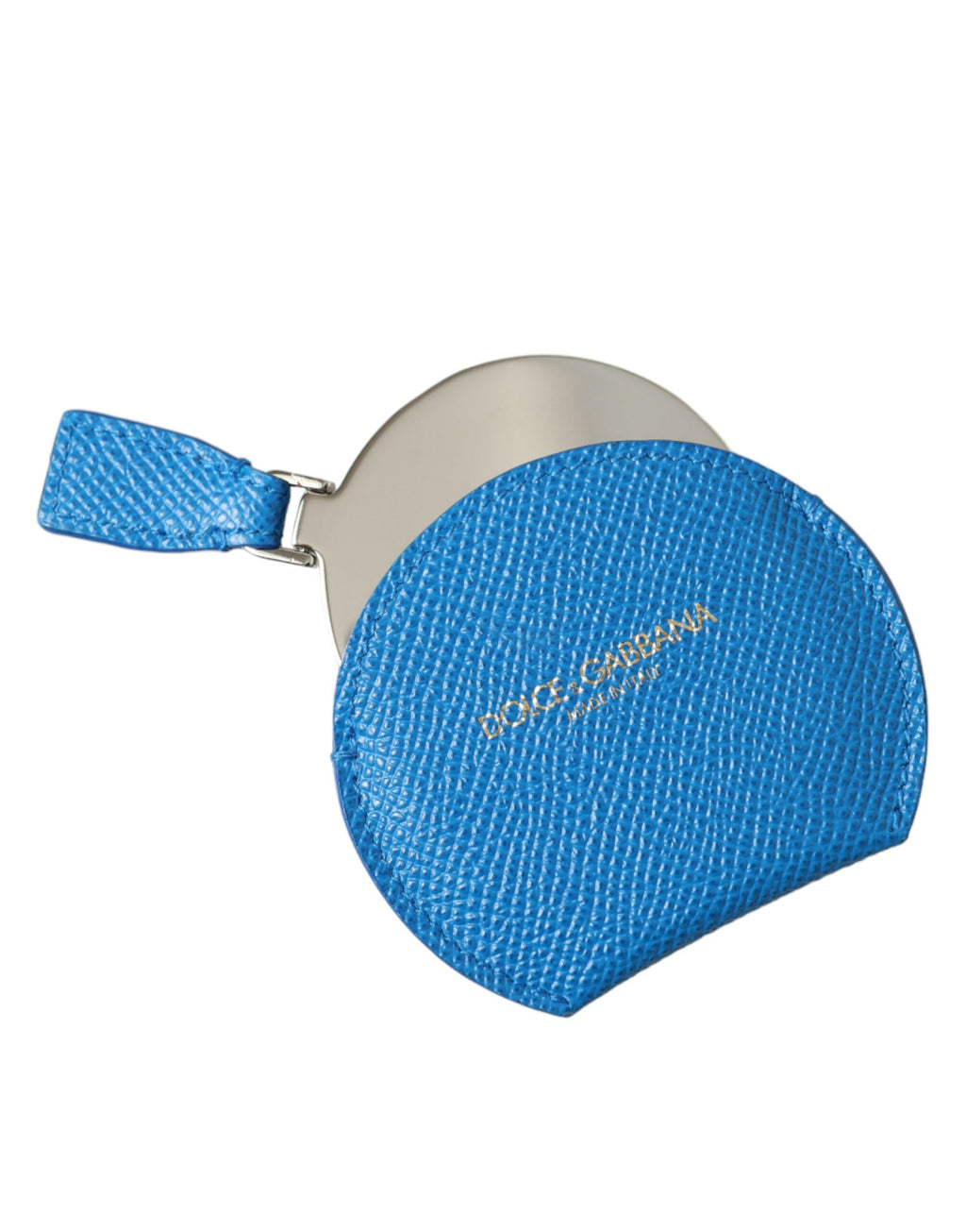 Étui de miroir à main Dolce & Gabbana en cuir de veau bleu avec logo rond