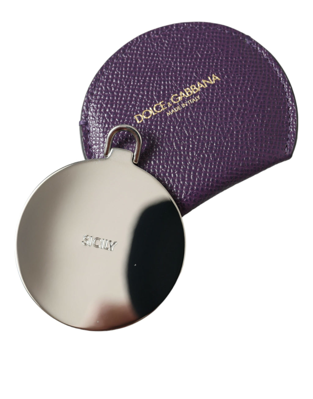 Dolce &amp; Gabbana – Handspiegelhalter aus violettem Kalbsleder mit rundem Logo