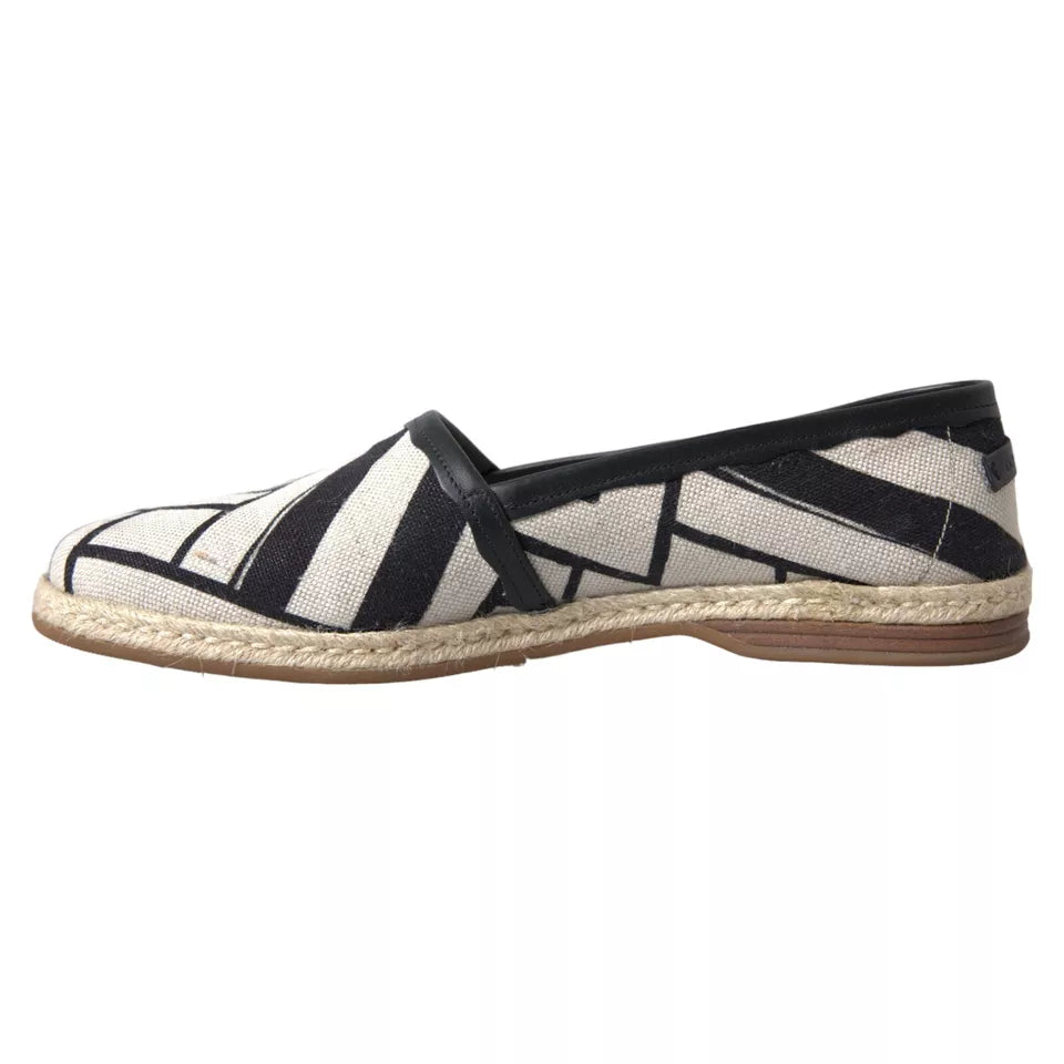 Chaussures Espadrilles Slip-On Rayées Noires et Blanches Dolce & Gabbana