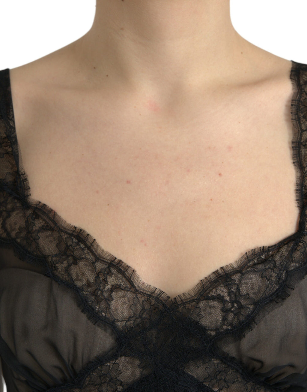 Mini-robe plissée en soie, dentelle et mousseline noire Dolce & Gabbana