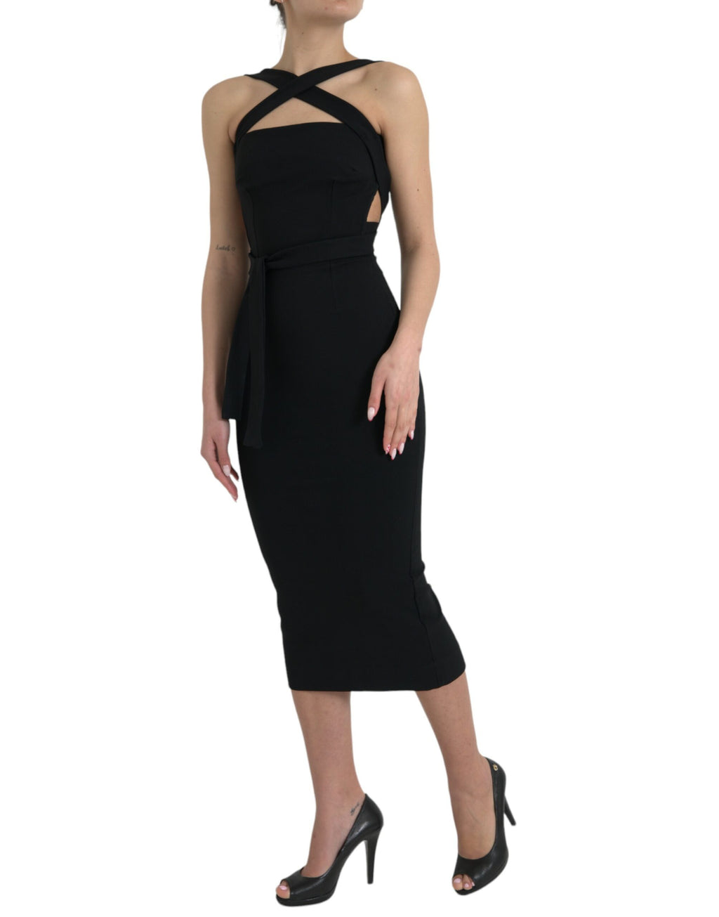 Robe midi fourreau noire Dolce & Gabbana sans manches à encolure dos nu