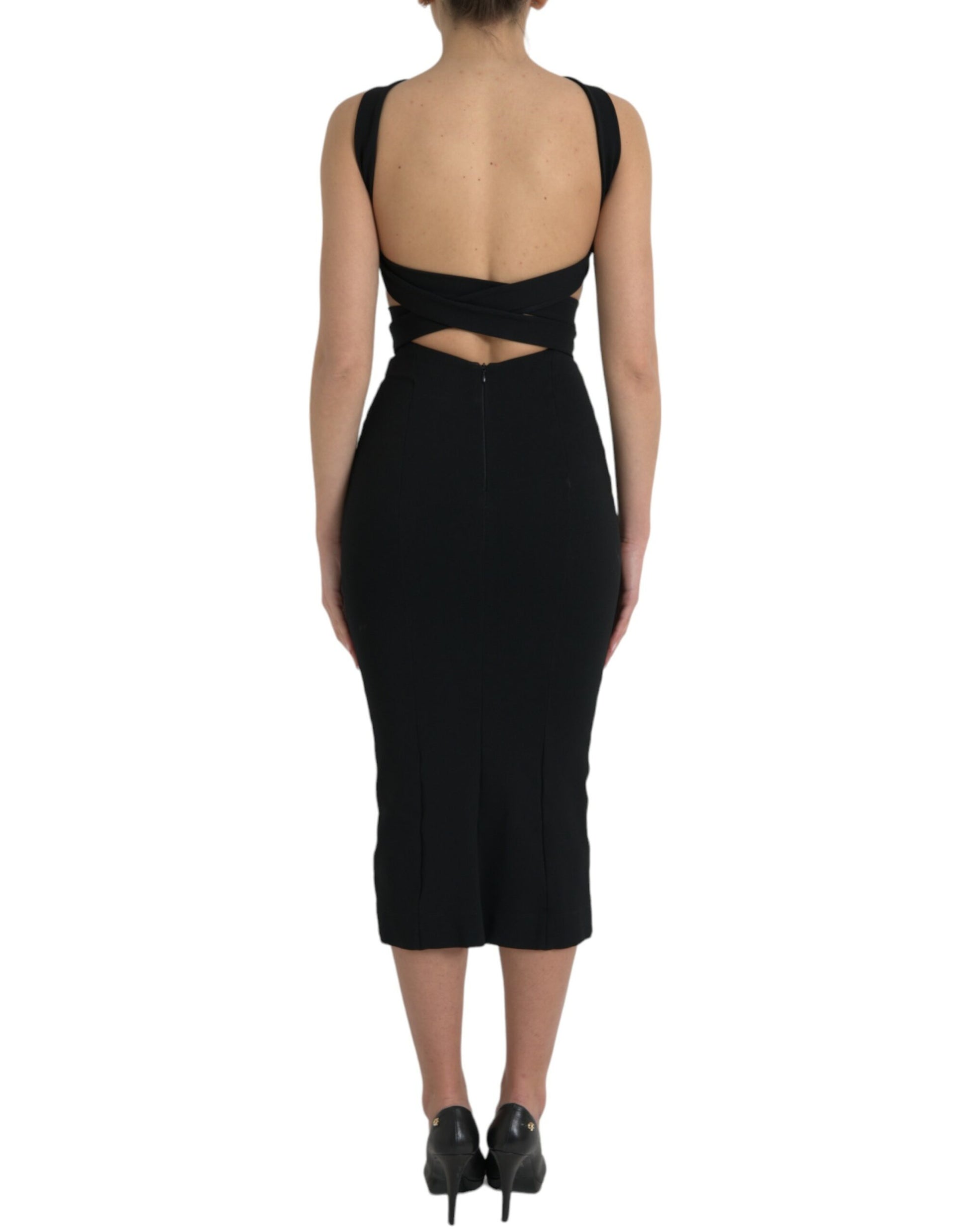 Robe midi fourreau noire Dolce & Gabbana sans manches à encolure dos nu