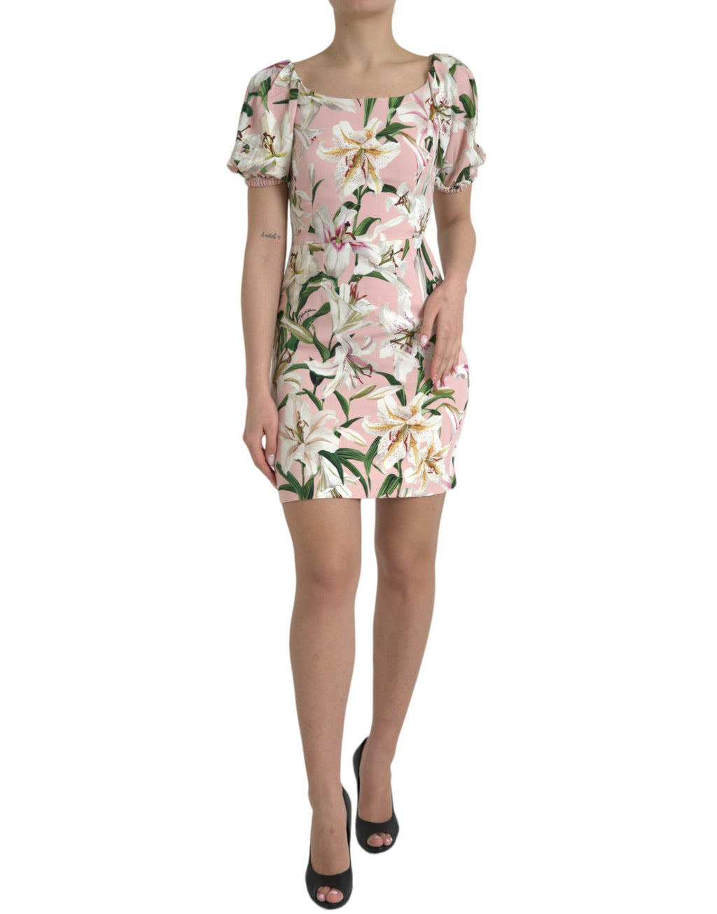 Mini-robe droite Dolce & Gabbana en viscose stretch rose à imprimé lys