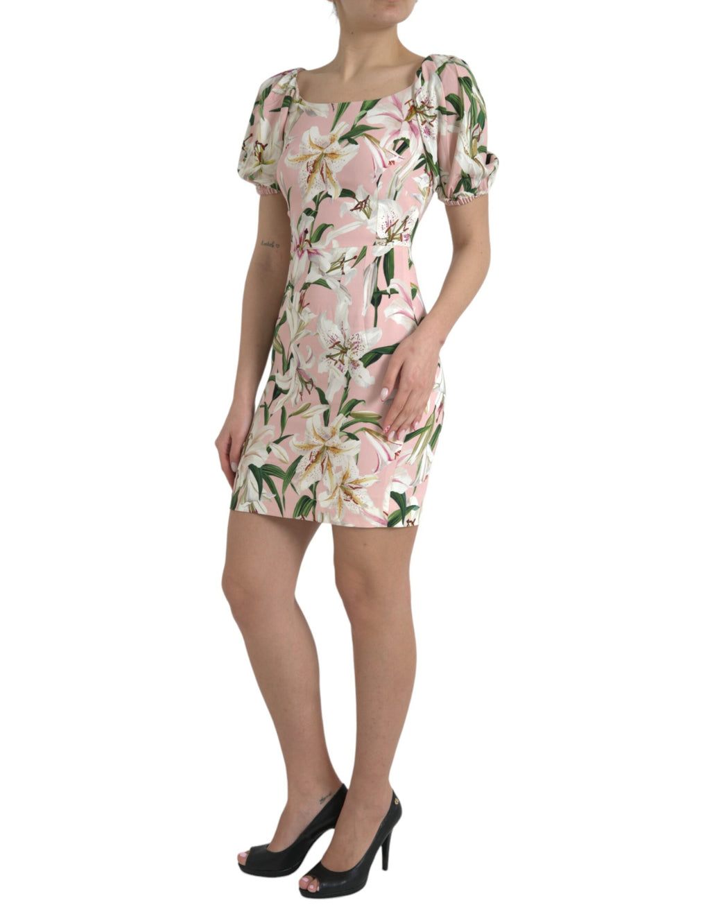 Mini-robe droite Dolce & Gabbana en viscose stretch rose à imprimé lys
