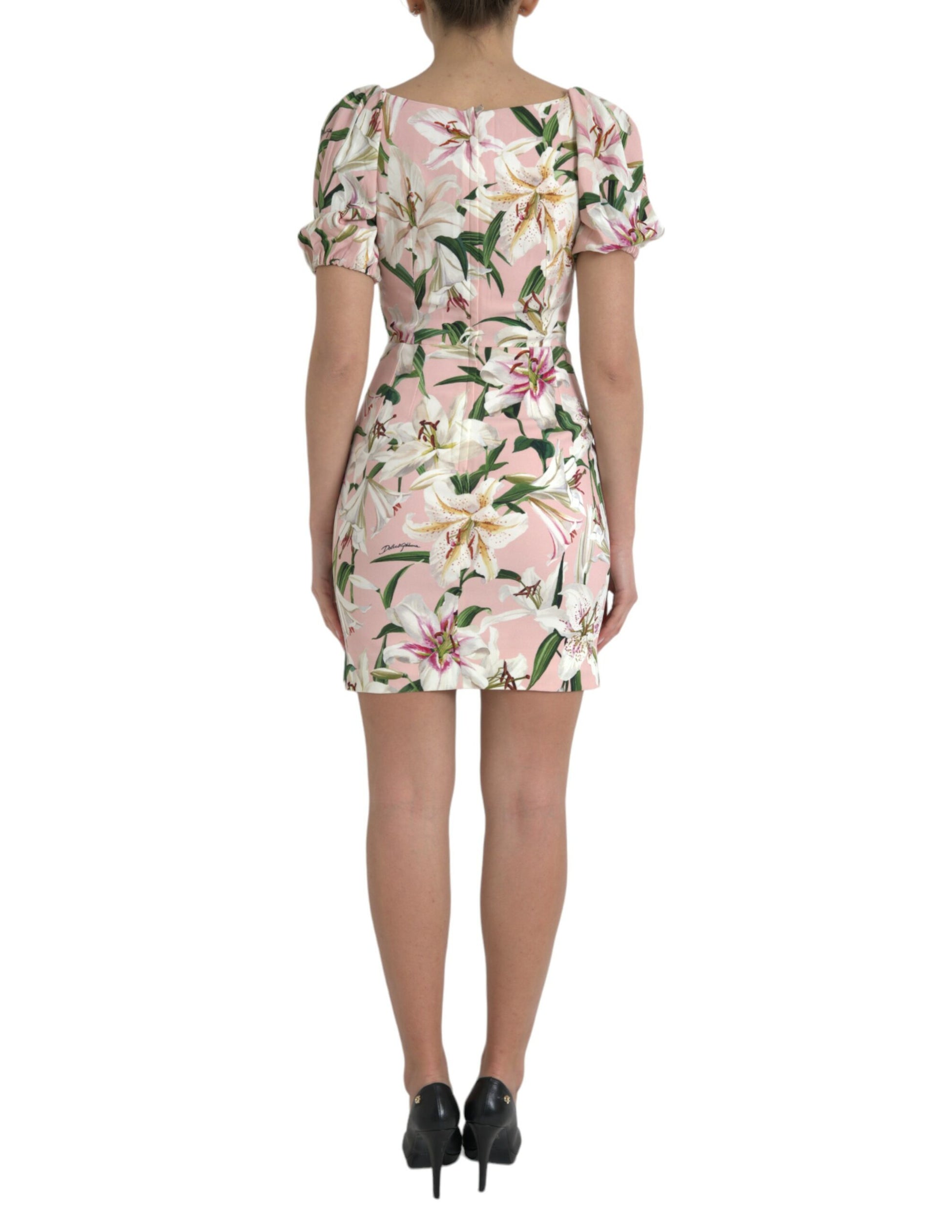 Mini-robe droite Dolce & Gabbana en viscose stretch rose à imprimé lys