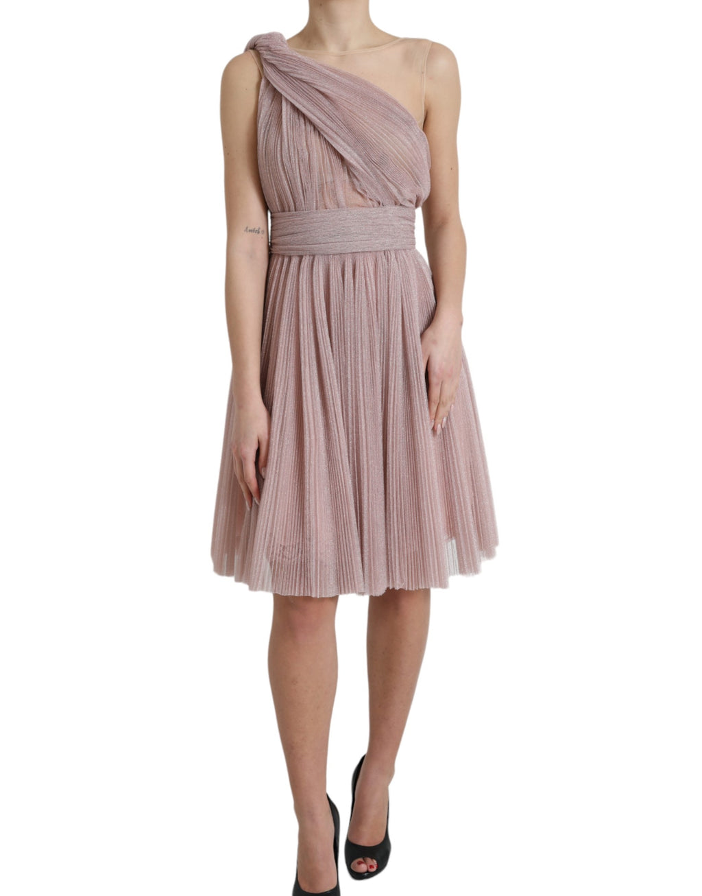 Robe Dolce & Gabbana plissée asymétrique en tulle lamé lilas clair