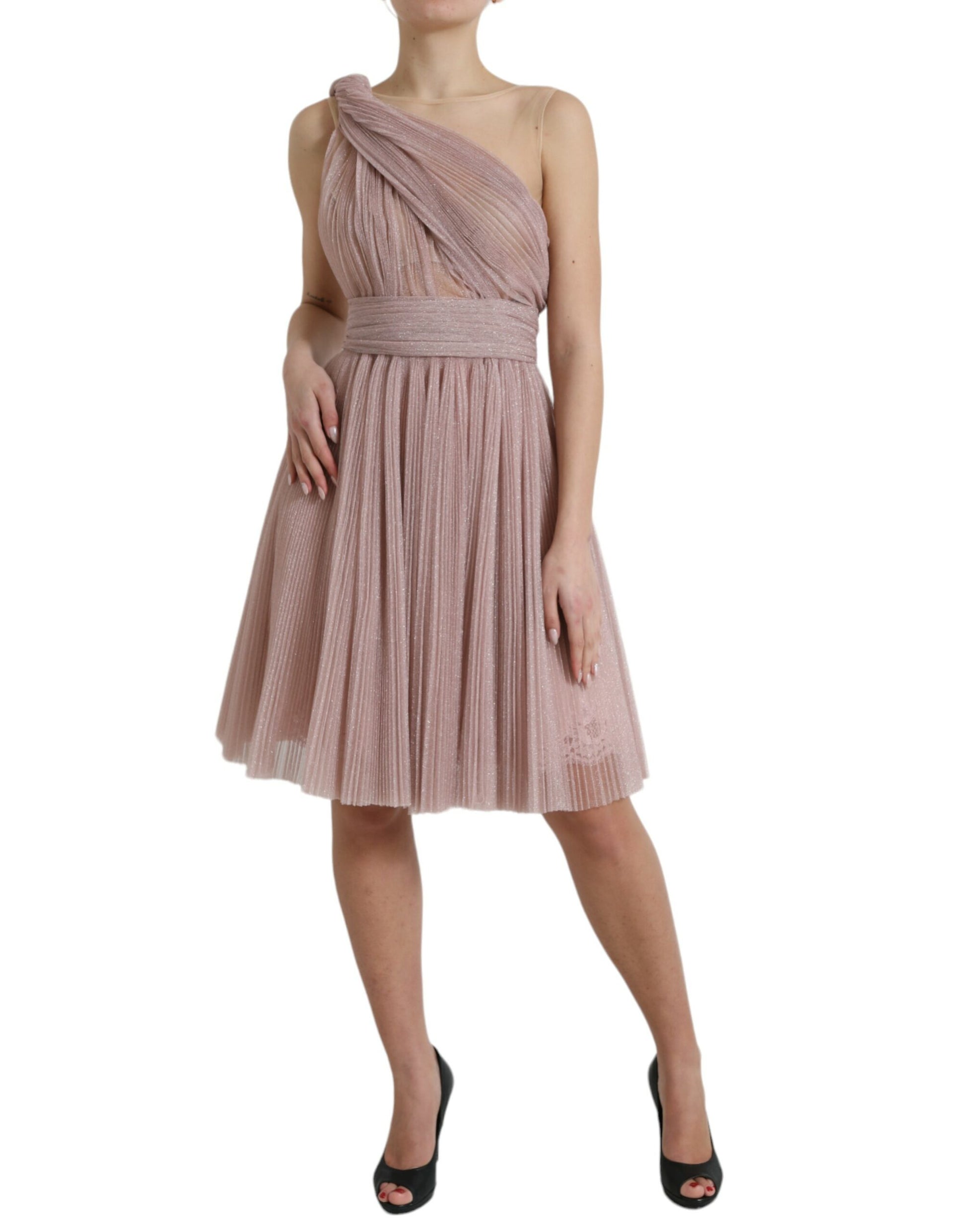 Robe Dolce & Gabbana plissée asymétrique en tulle lamé lilas clair