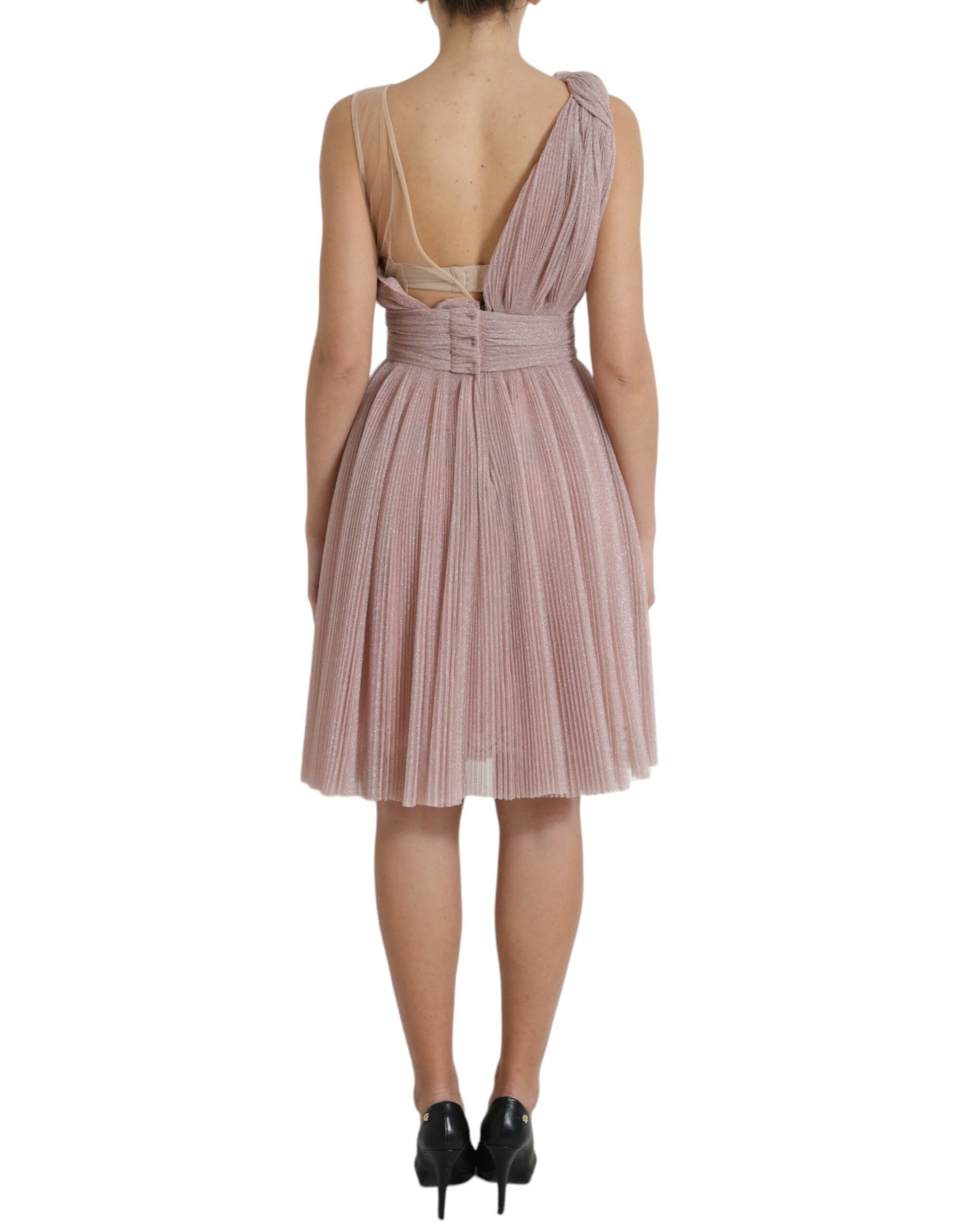 Robe Dolce & Gabbana plissée asymétrique en tulle lamé lilas clair