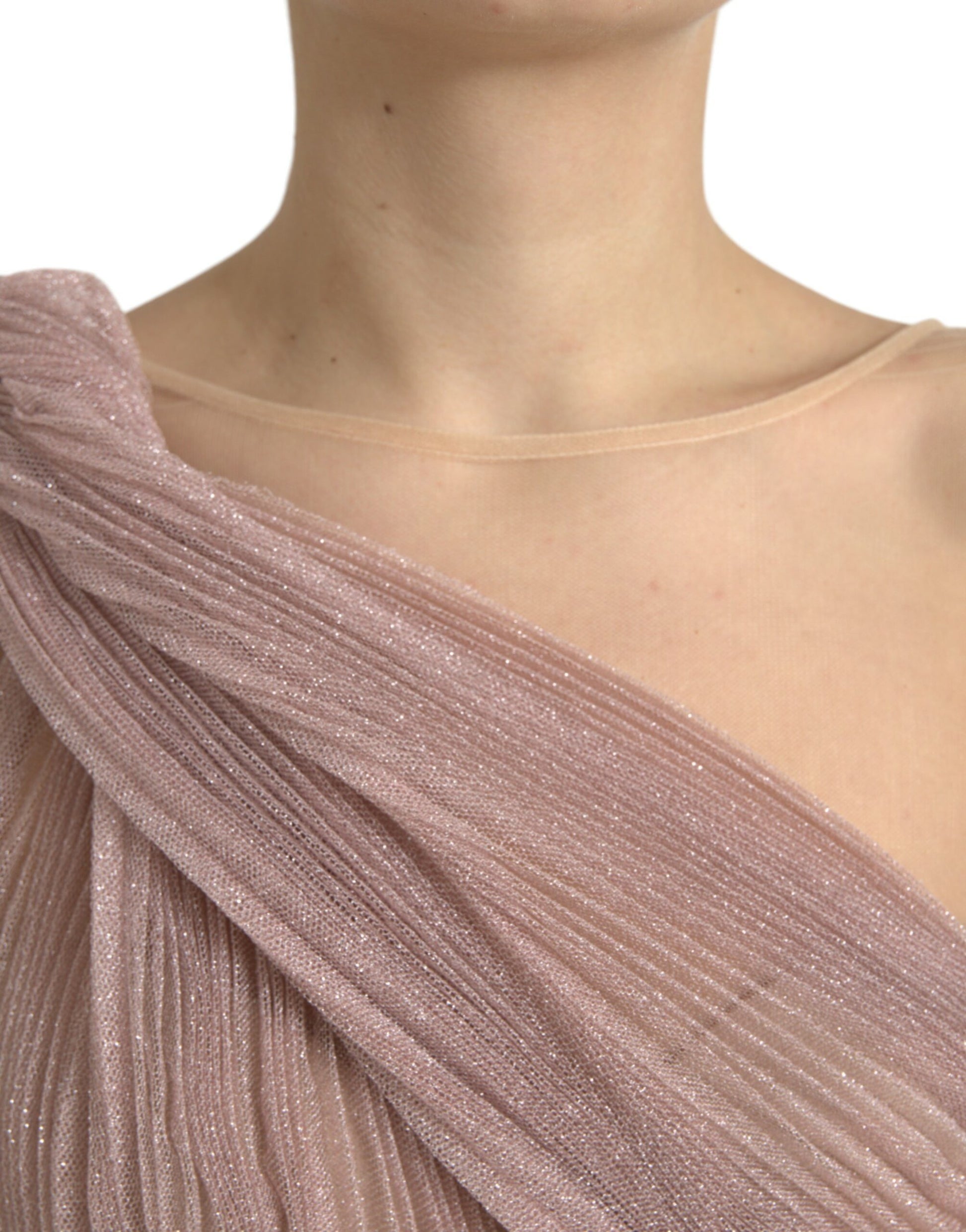 Robe Dolce & Gabbana plissée asymétrique en tulle lamé lilas clair