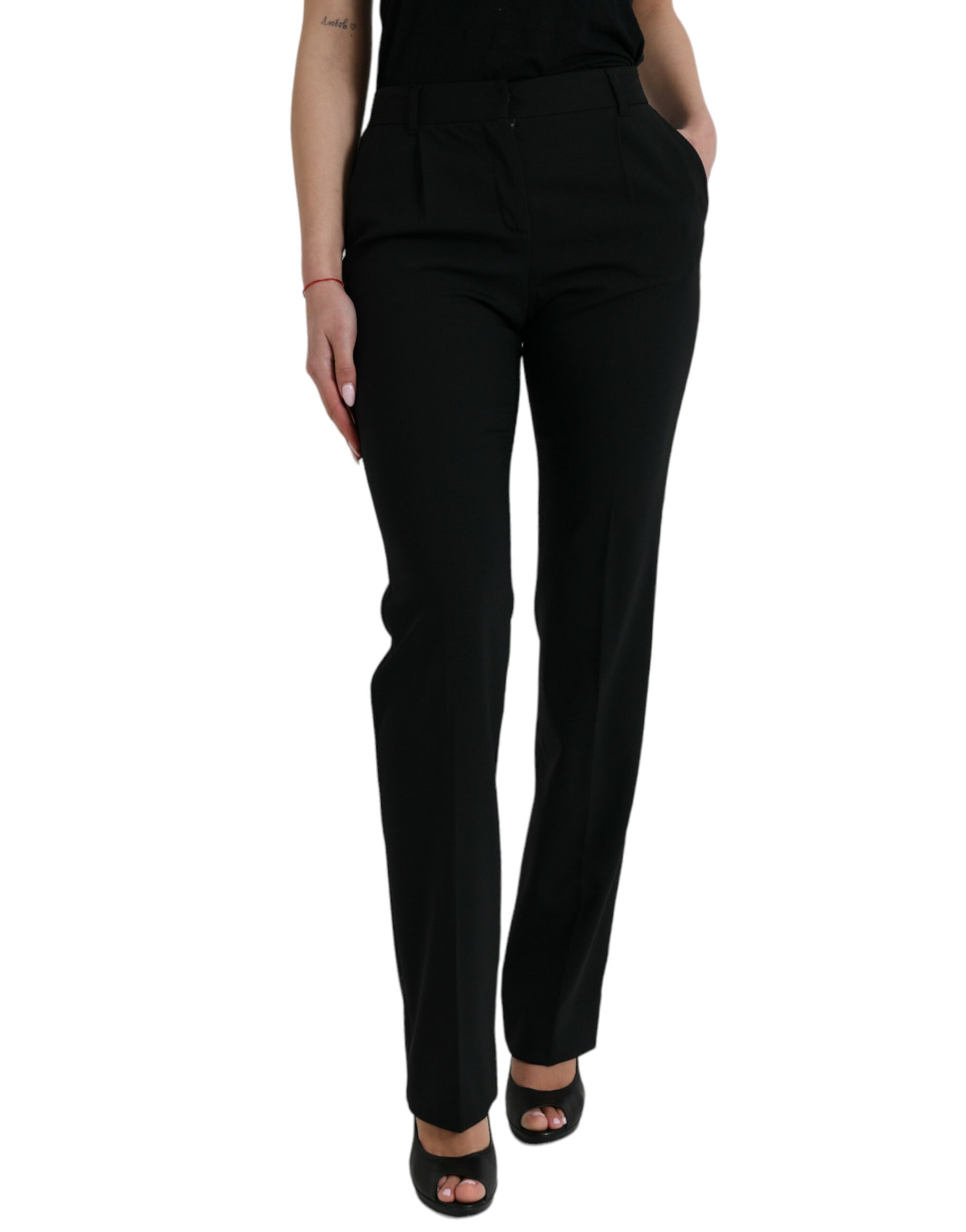Pantalon fuselé noir en laine taille mi-haute Dolce & Gabbana