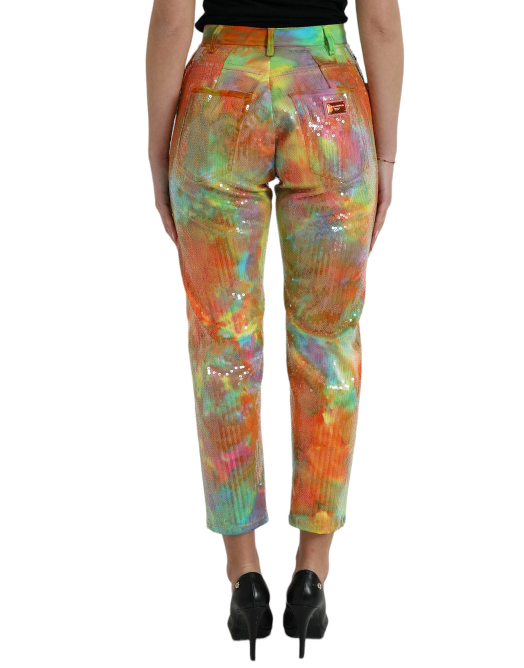 Pantalon Cropped Taille Haute Pailleté Tie-Dye Multicolore Dolce & Gabbana
