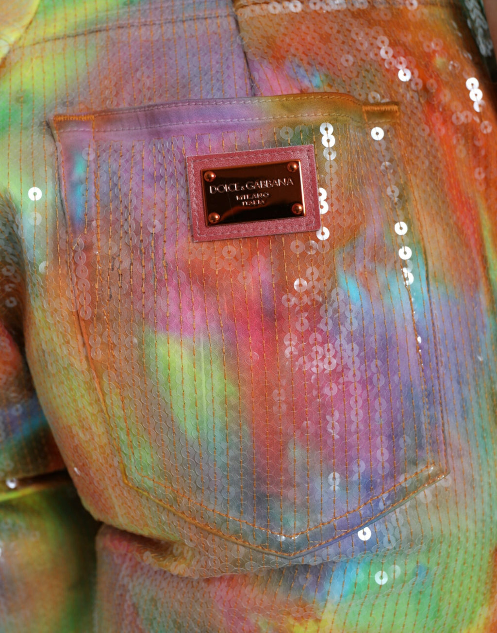 Pantalon Cropped Taille Haute Pailleté Tie-Dye Multicolore Dolce & Gabbana