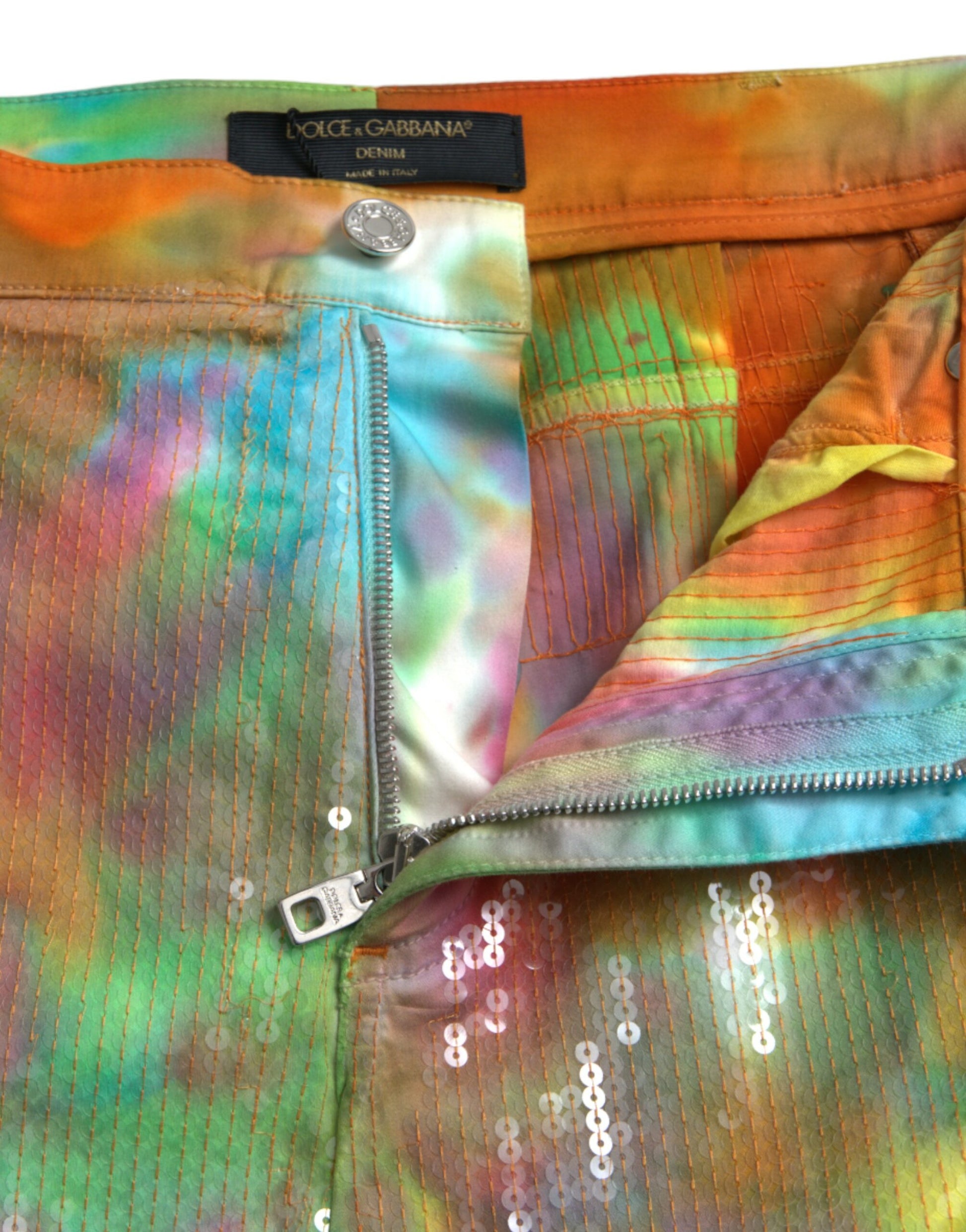 Pantalon Cropped Taille Haute Pailleté Tie-Dye Multicolore Dolce & Gabbana