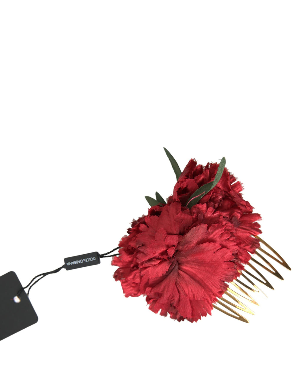 Peigne à cheveux femme en soie rouge, fleurs et laiton doré Dolce & Gabbana
