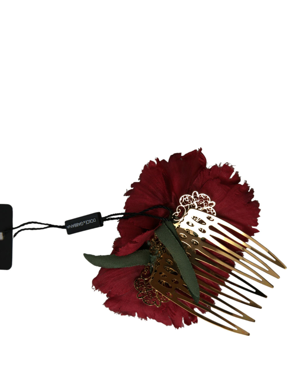 Peigne à cheveux femme en soie rouge, fleurs et laiton doré Dolce & Gabbana