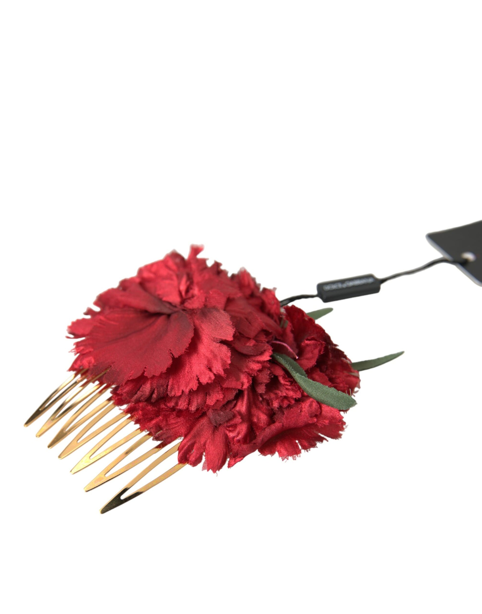 Peigne à cheveux femme en soie rouge, fleurs et laiton doré Dolce & Gabbana