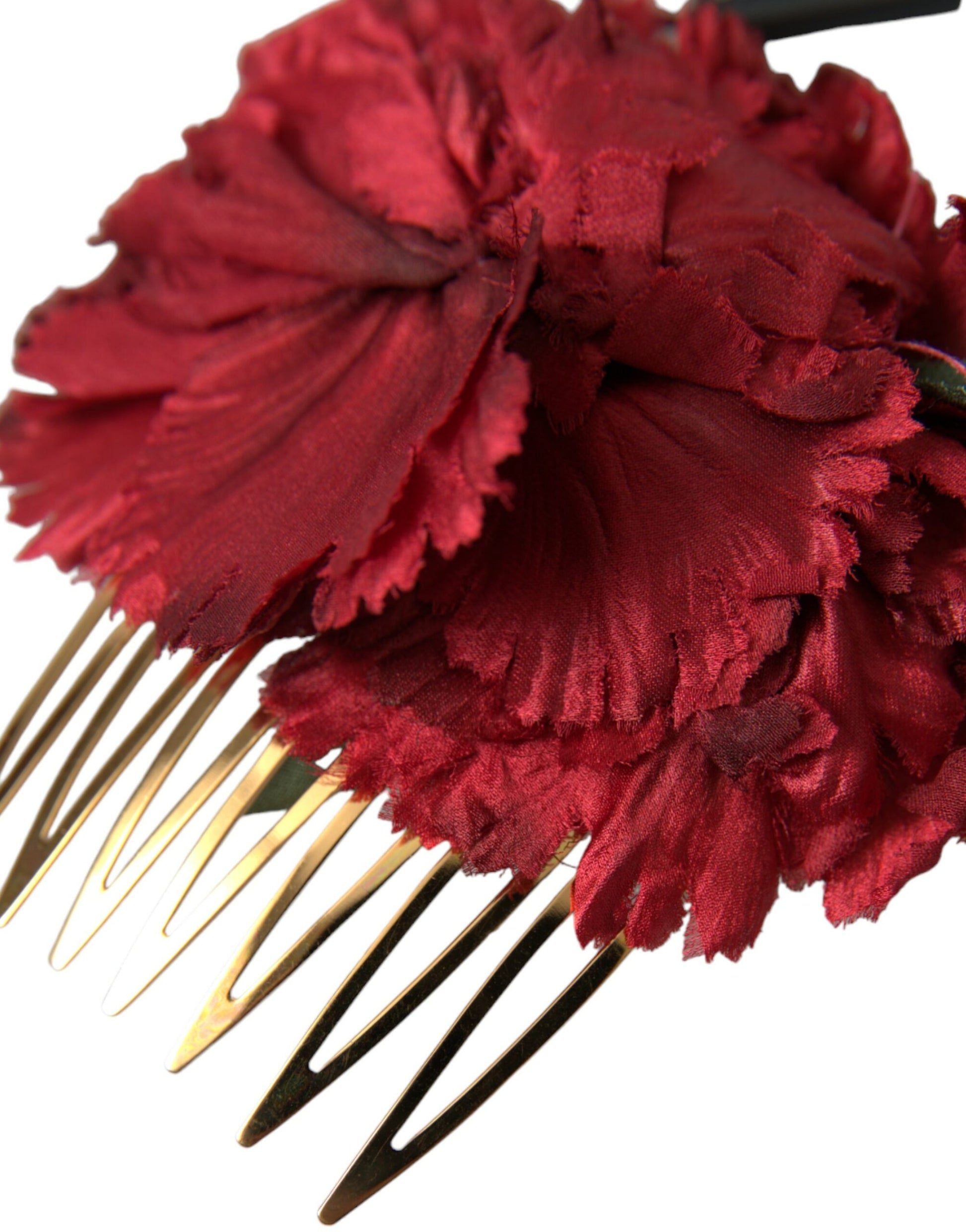 Peigne à cheveux femme en soie rouge, fleurs et laiton doré Dolce & Gabbana