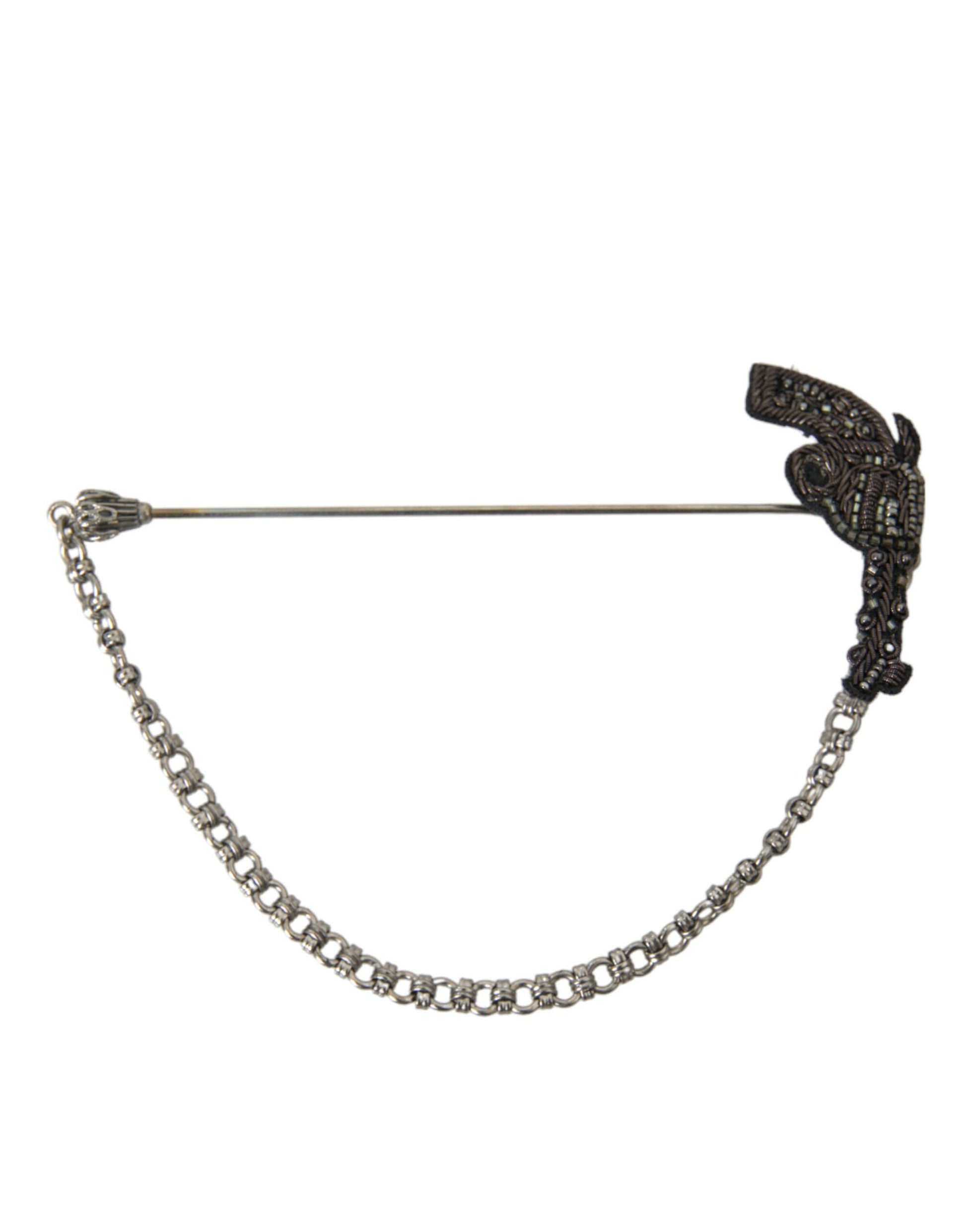 Broche de revers Dolce & Gabbana pour homme en laiton, cuivre et soie, motif pistolet