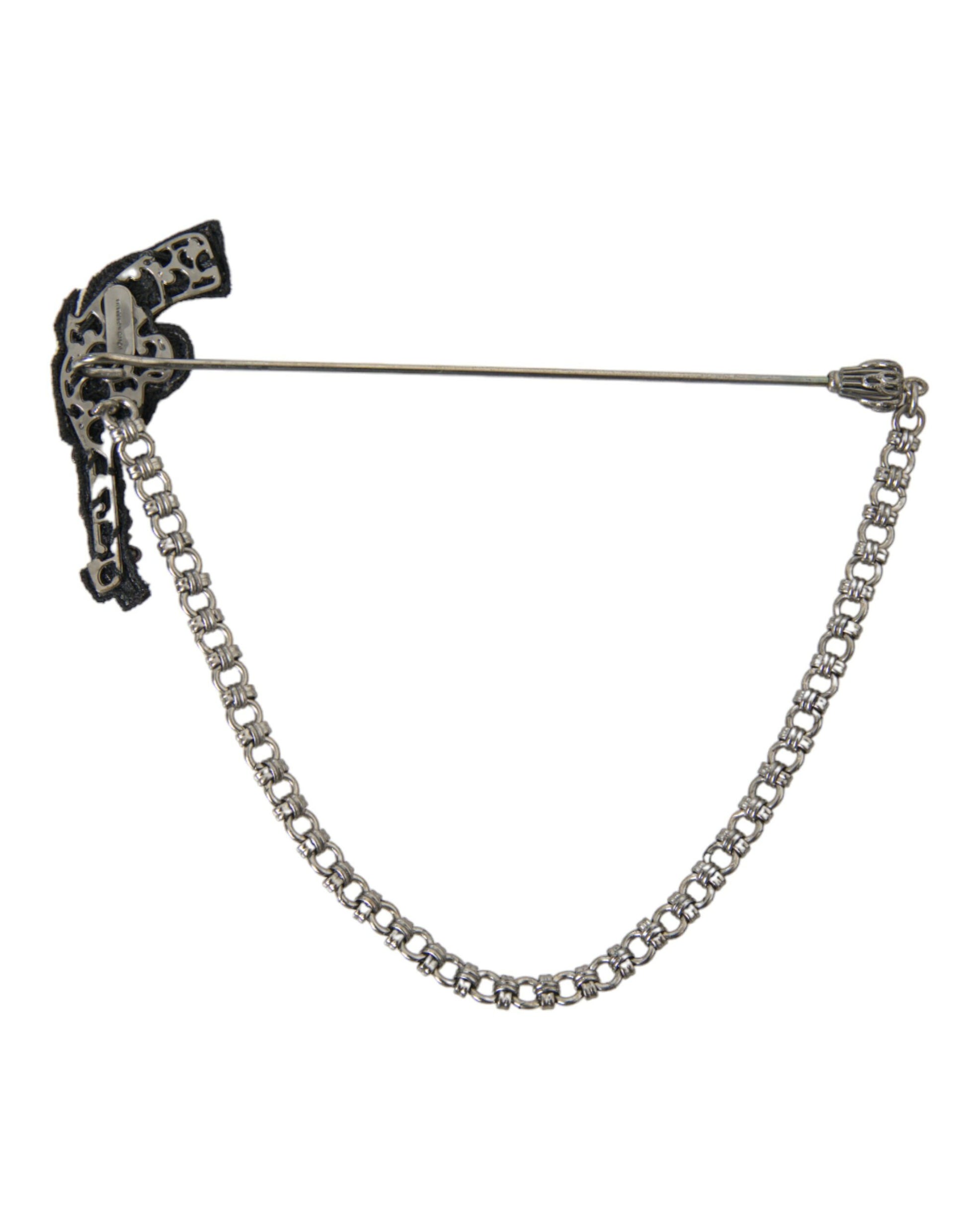 Broche de revers Dolce & Gabbana pour homme en laiton, cuivre et soie, motif pistolet