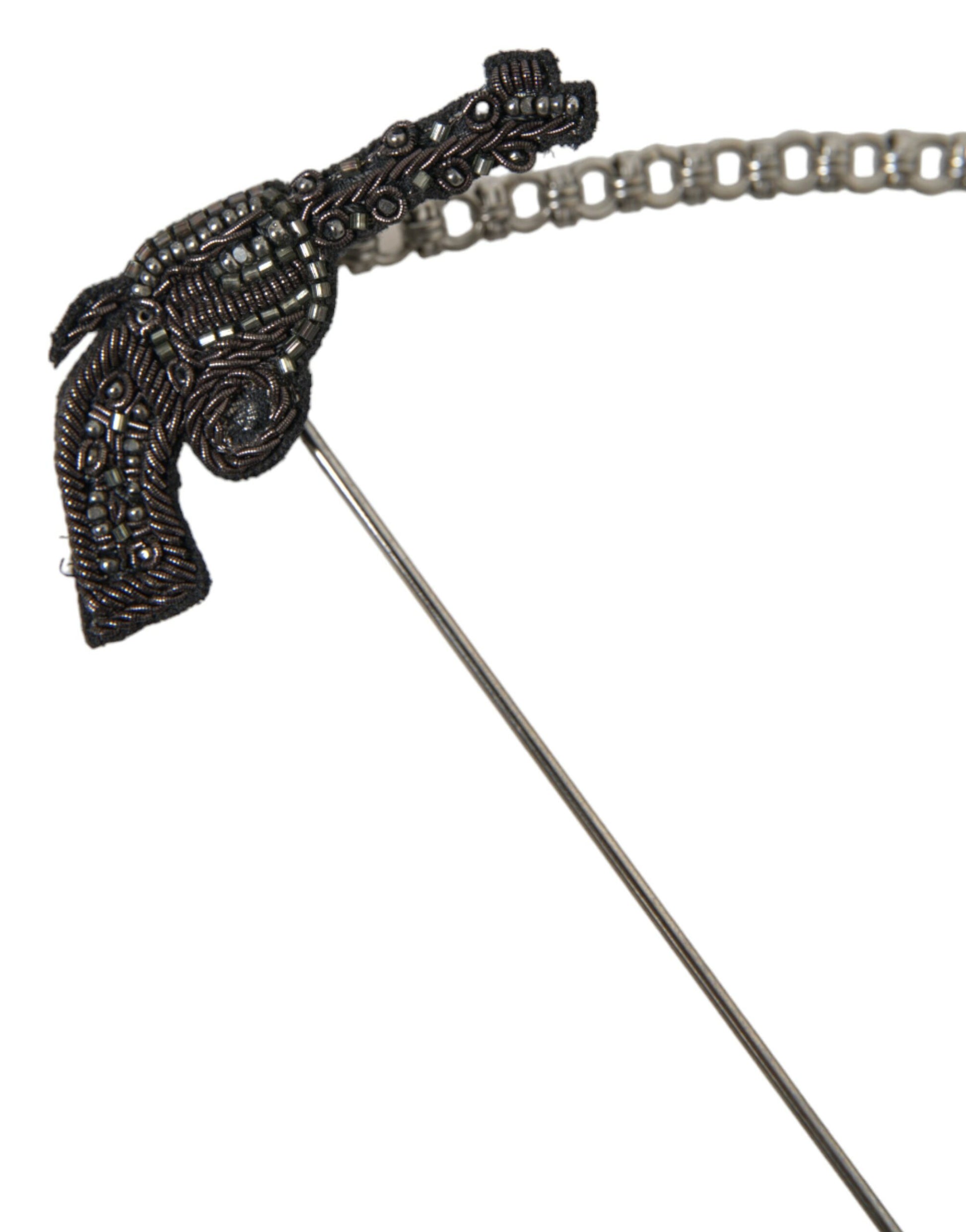 Broche de revers Dolce & Gabbana pour homme en laiton, cuivre et soie, motif pistolet
