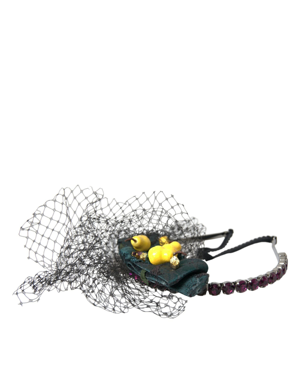 Dolce &amp; Gabbana Schwarze Zitronen Sizilien Lila Kristallnetz Stirnband Diadem