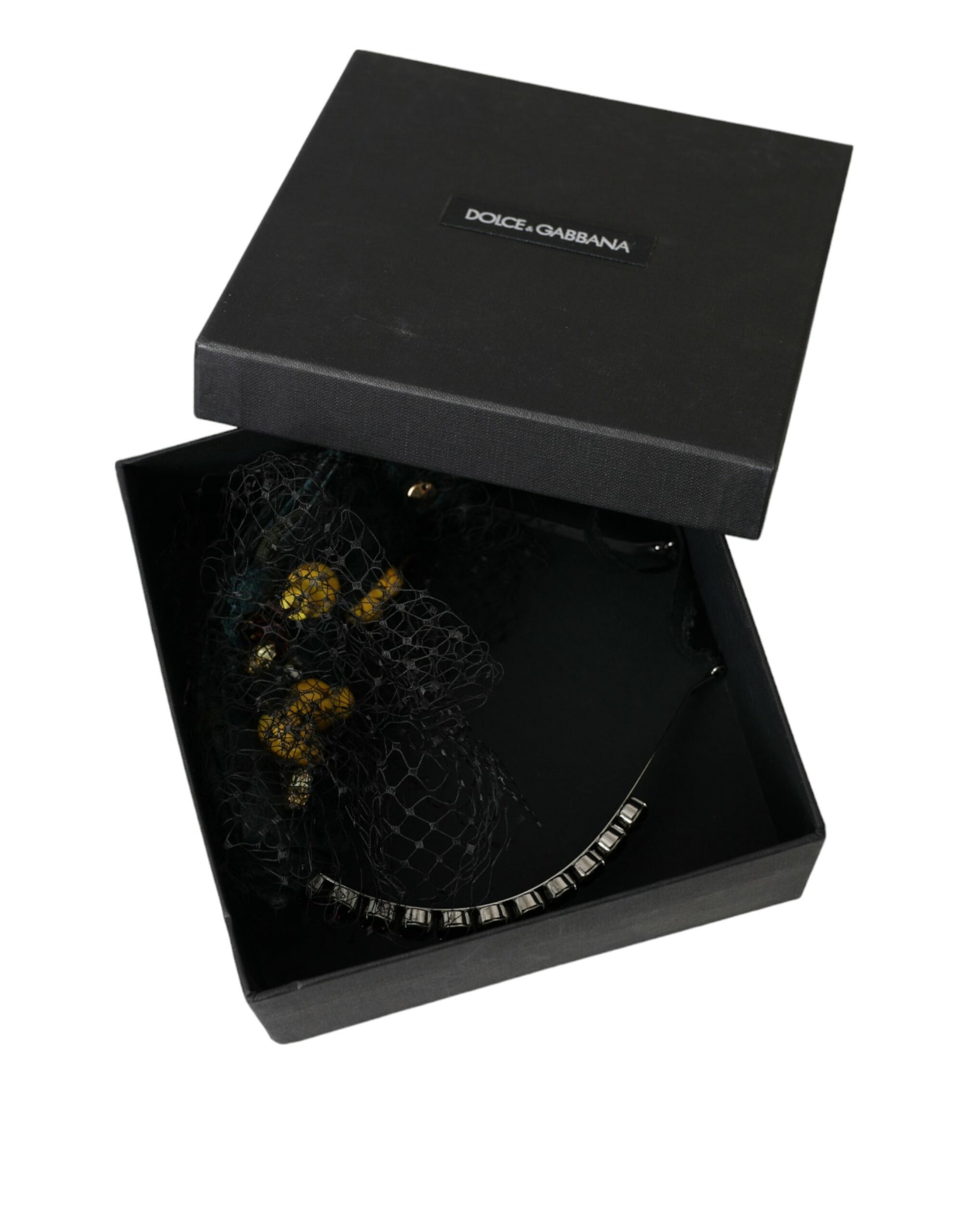 Dolce &amp; Gabbana Schwarze Zitronen Sizilien Lila Kristallnetz Stirnband Diadem
