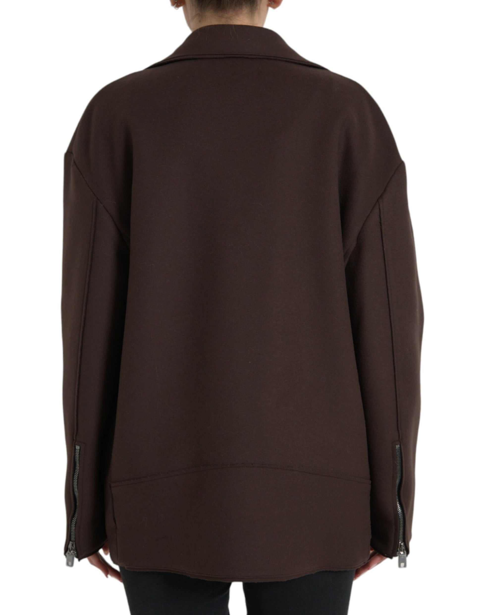 Veste Biker Courte en Laine Marron Dolce & Gabbana