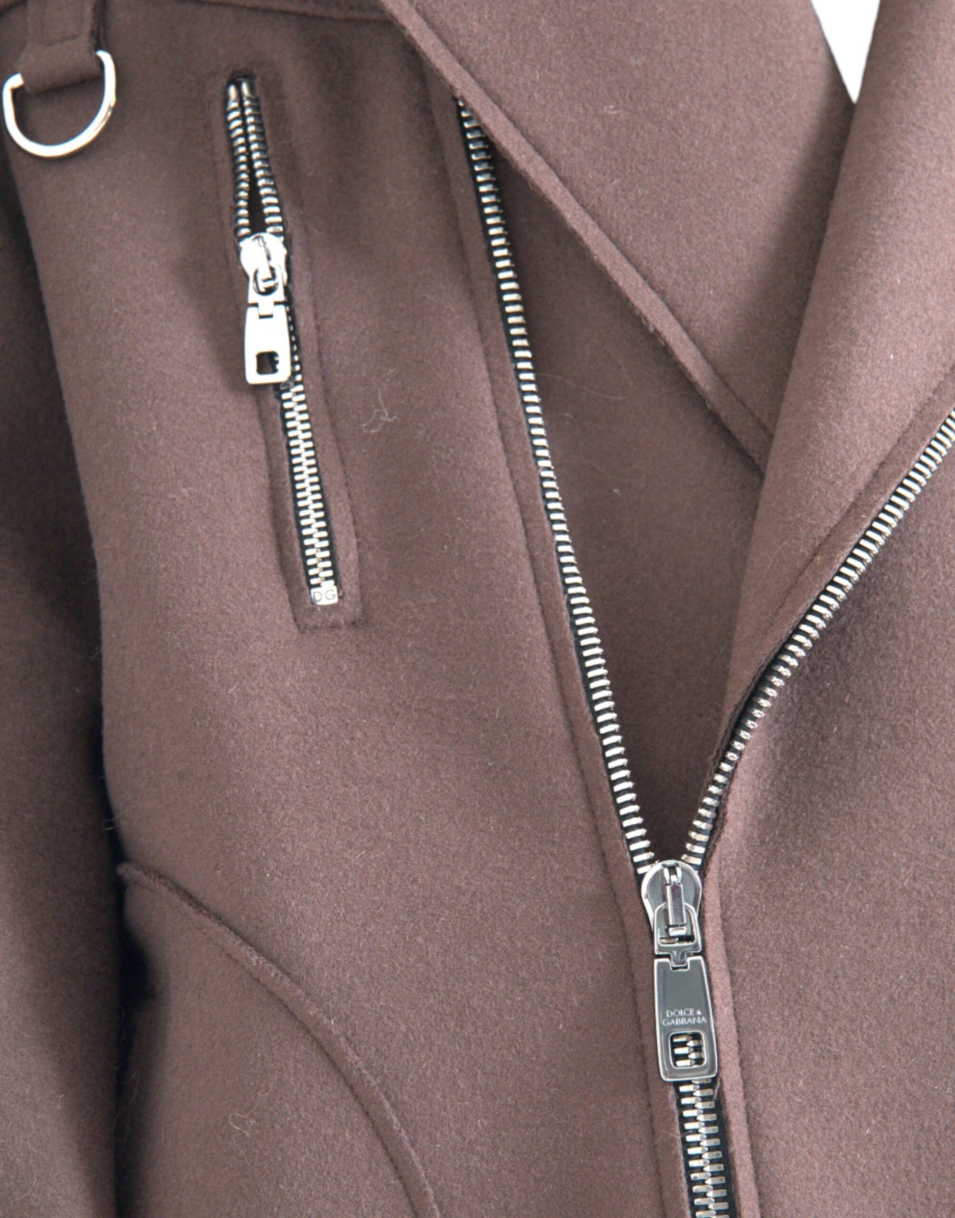 Veste Biker Courte en Laine Marron Dolce & Gabbana